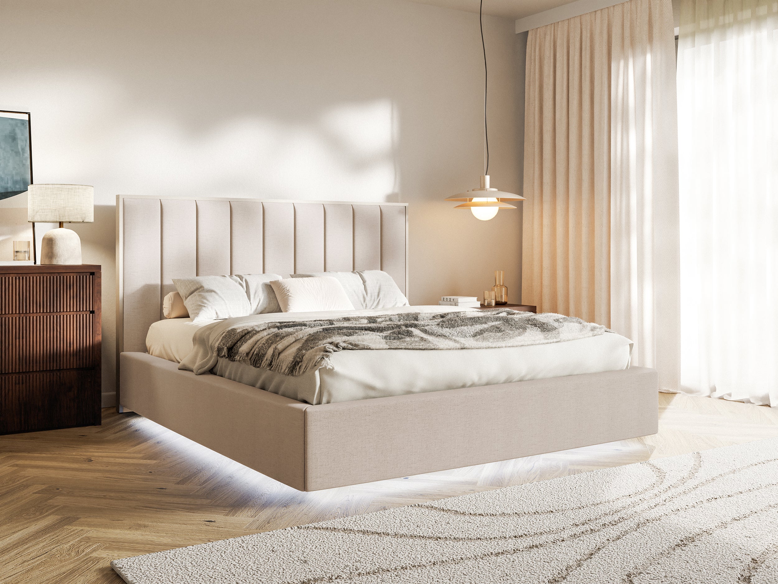 selsey-togents-gepolstertes-bett-140x200-cm-mit-led-beleuchtung-beige-chenille-w image 2