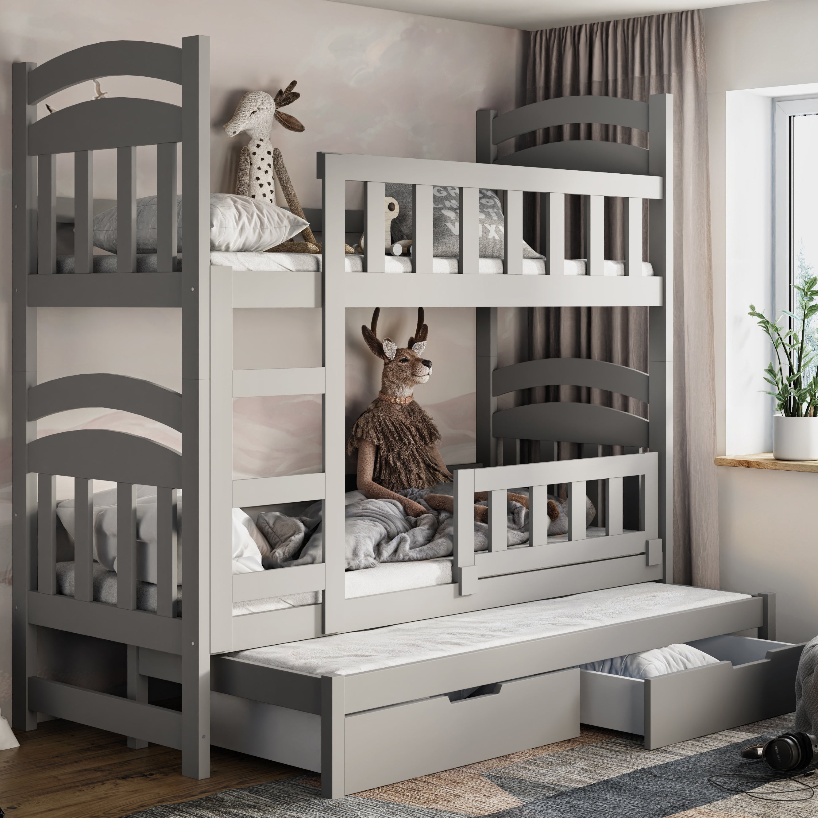 selsey-dopio-etagenbett-75x180-cm-f-r-3-personen-grau-mit-schubladen image 2