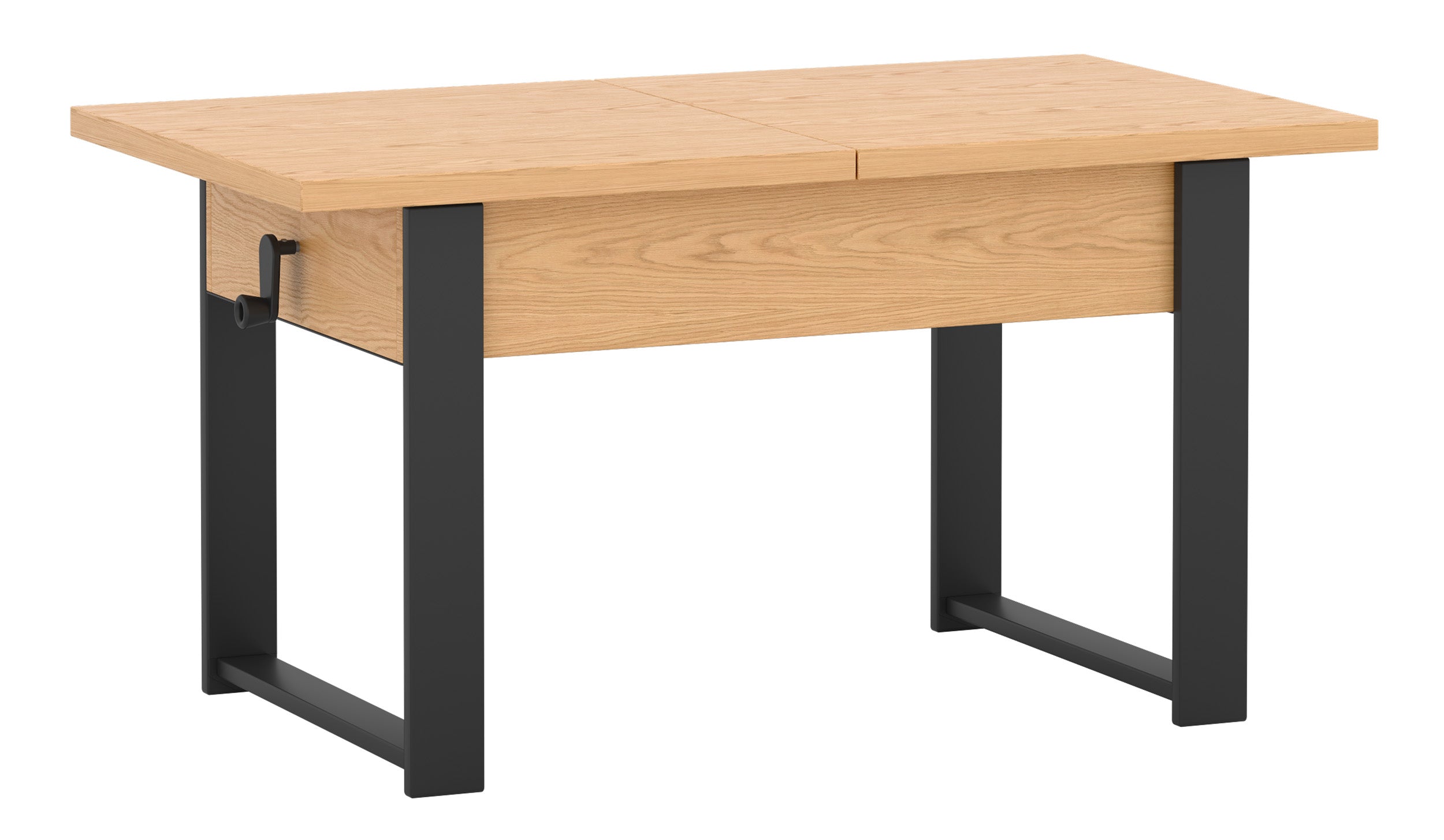 selsey-hugo-ausziehbarer-couchtisch-120-157-x67-cm-eiche-bookmatch-schwarze-bein image 1