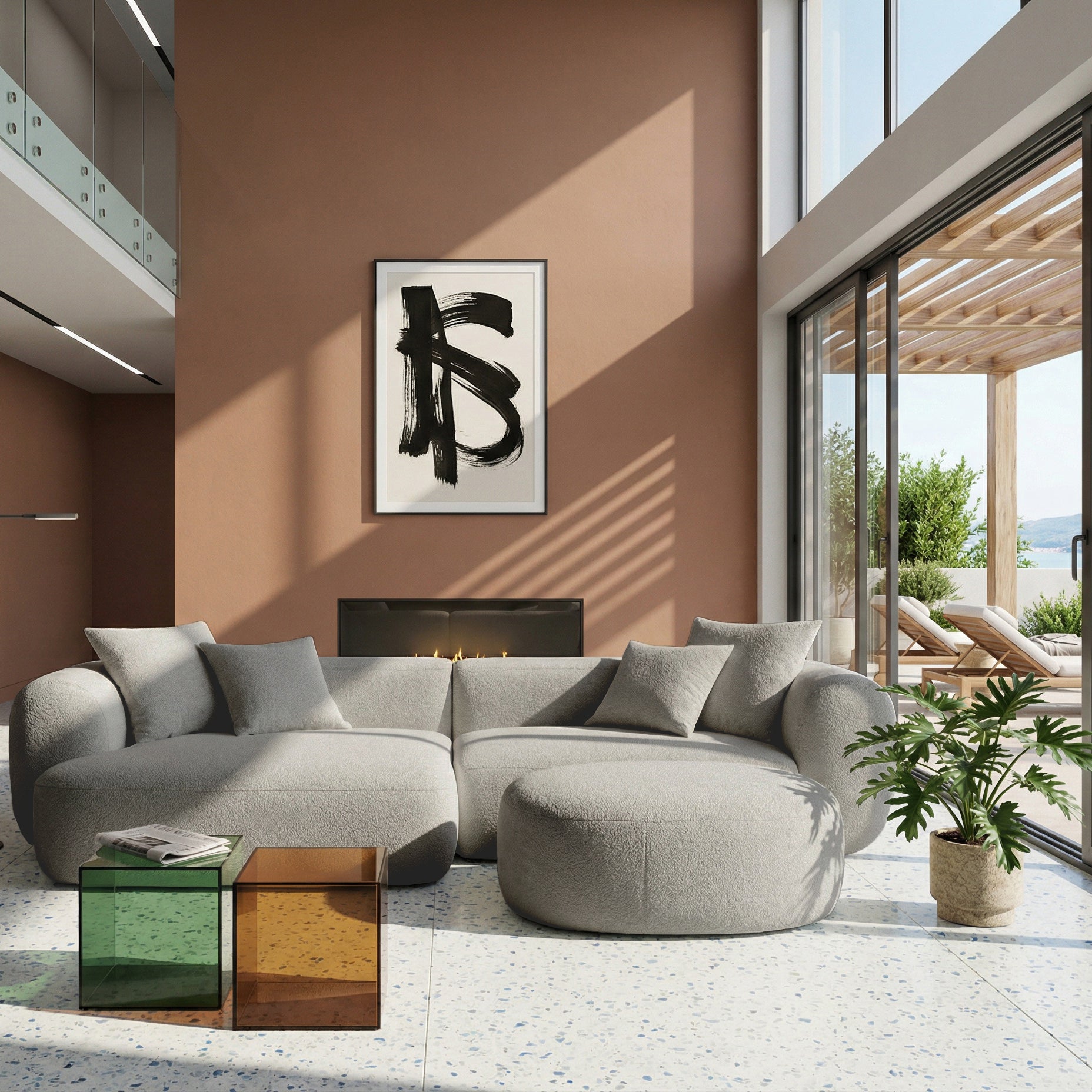selsey-baomi-modulares-ecksofa-l-f-rmig-links-mit-hocker-hellgrauer-chenille-sto image 2