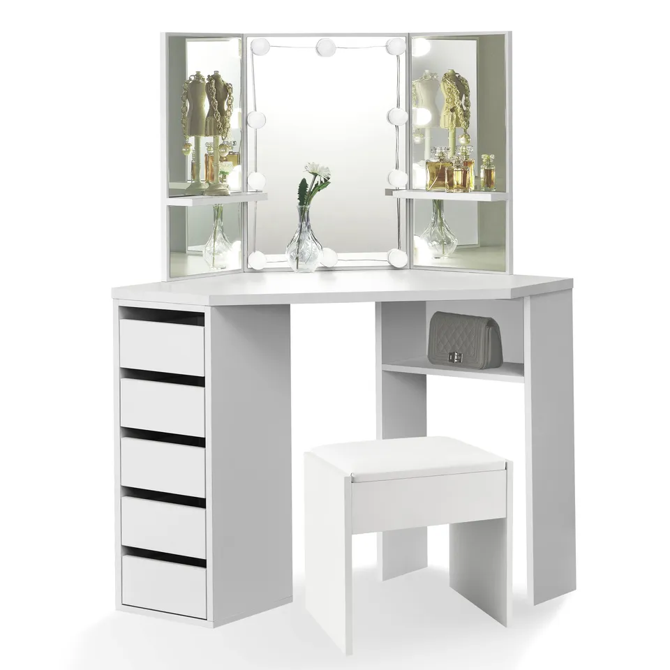 juskys-nova-schminktisch-mit-hocker-melly-eck-kosmetiktisch-mit-led-spiegel image 1