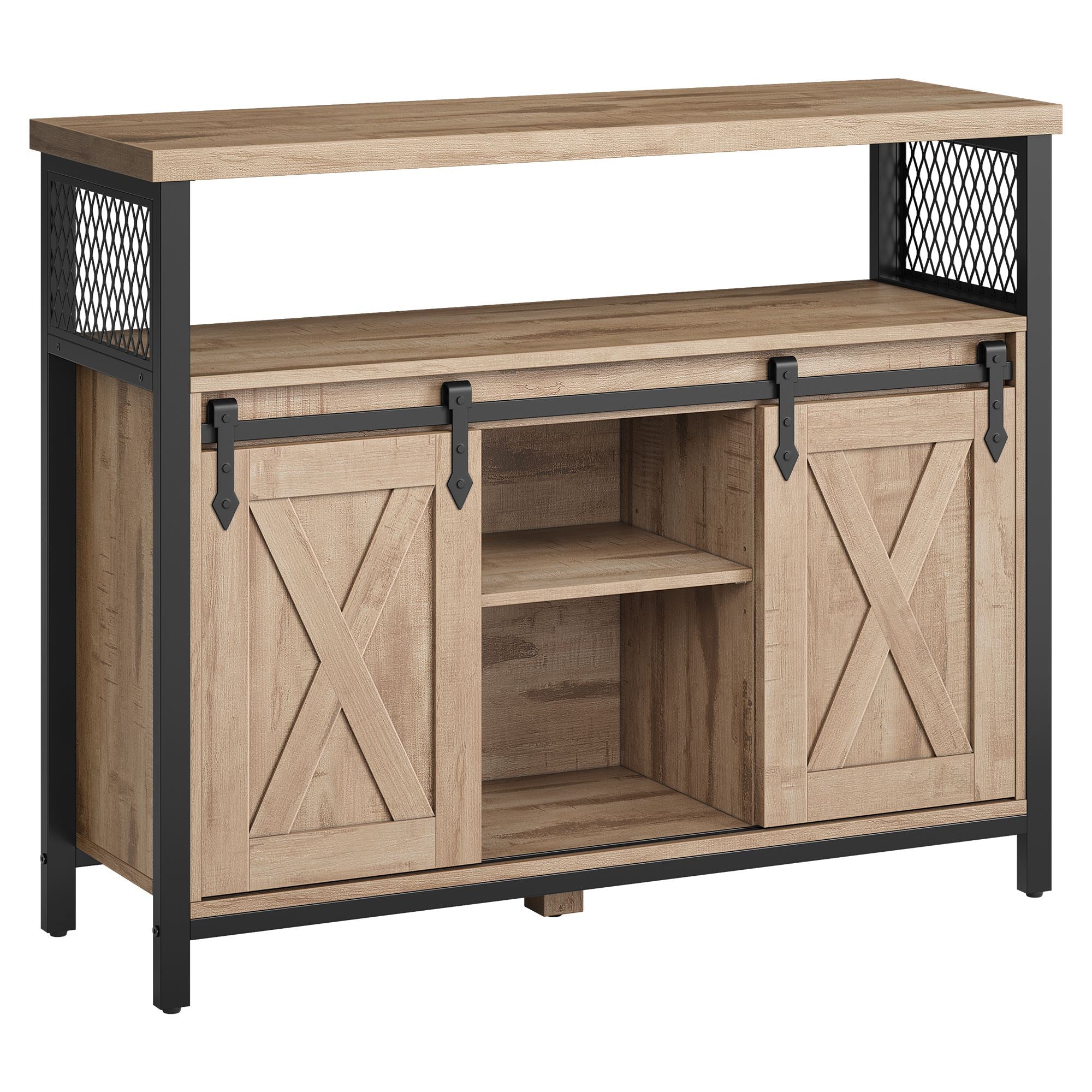 vasagle-sideboard-mit-2-schiebet-ren-sideboard-vintagebraun-schwarz-mit-stahlges image 3
