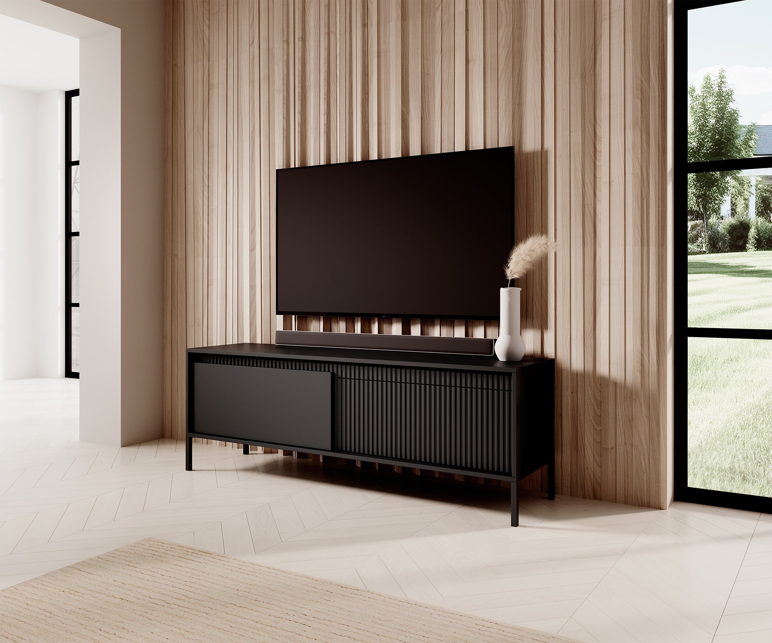 selsey-falsetto-tv-schrank-zweifl-gelig-gerillte-front-154-cm-schwarz image 2