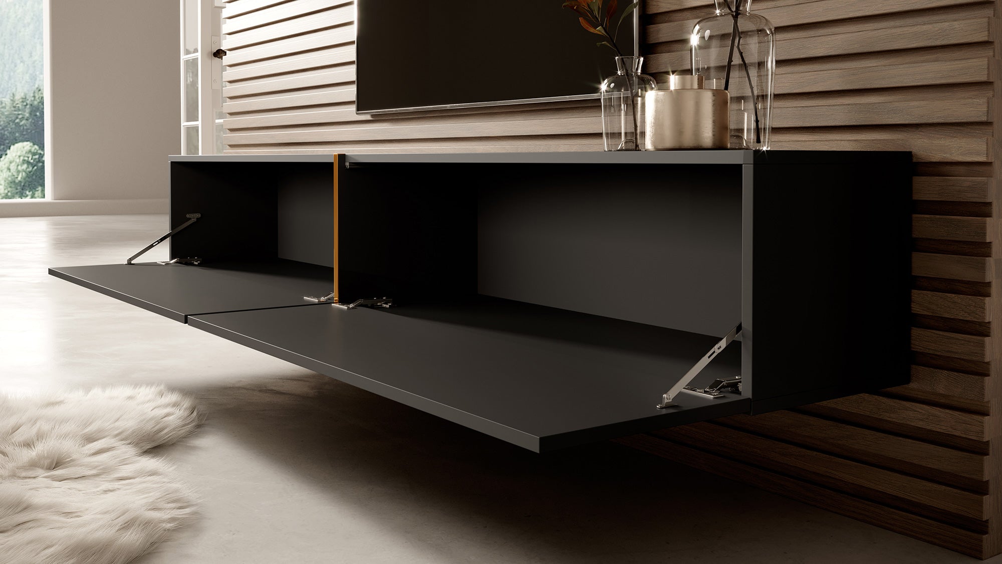 selsey-bisira-tv-schrank-200-cm-schwarz-mit-goldenem-einsatz image 8