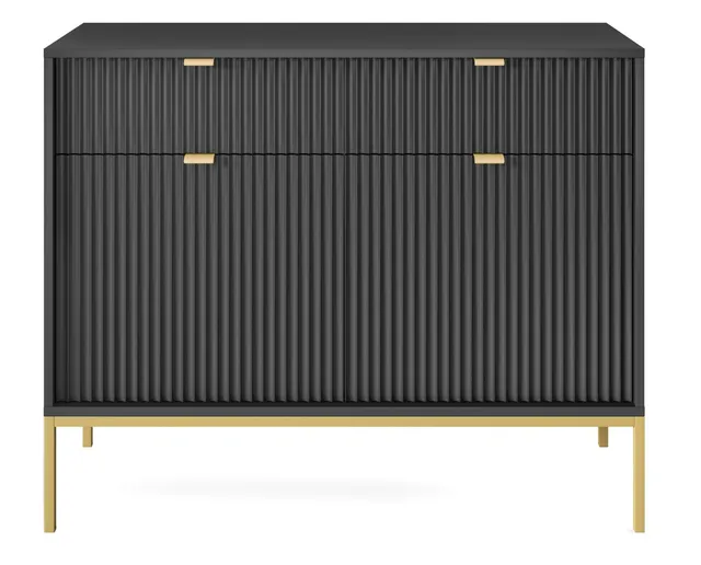 selsey-vellore-kommode-104-cm-schwarz-zweit-rig-gerillt-mit-goldenem-gestell image 1