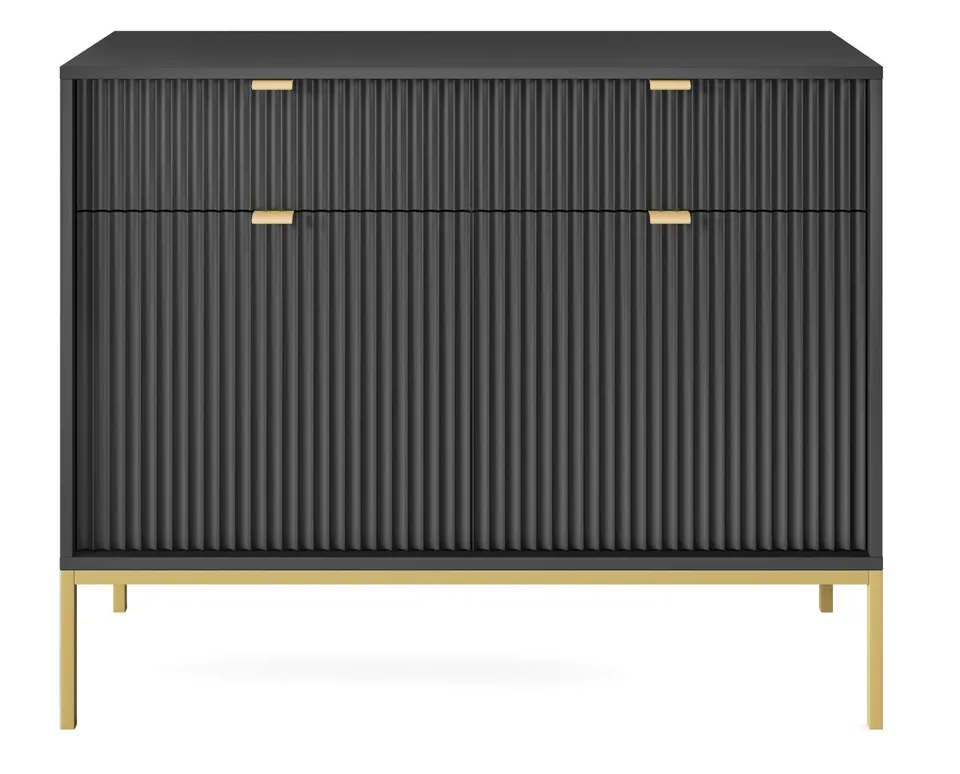 selsey-vellore-kommode-104-cm-schwarz-zweit-rig-gerillt-mit-goldenem-gestell image 1