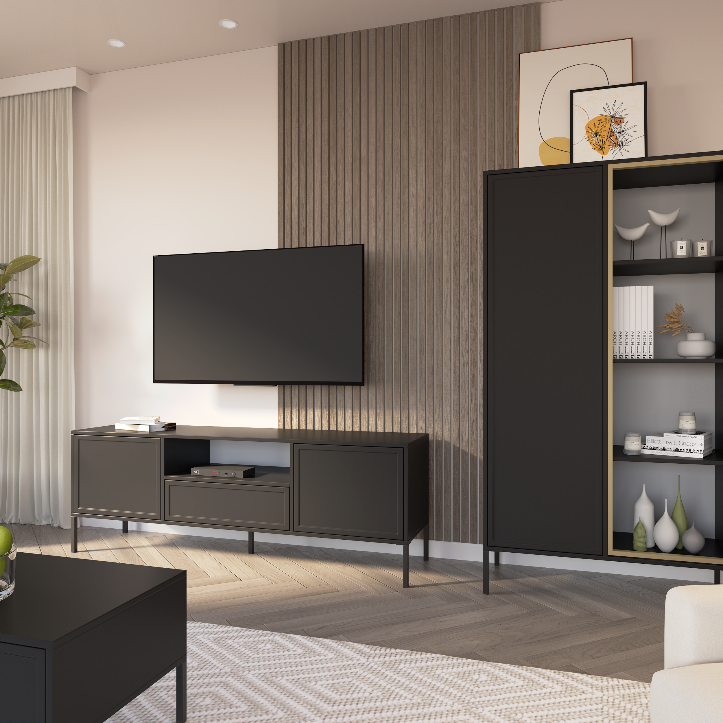 selsey-velveto-tv-schrank-160-cm-zweit-rig-mit-schublade-und-nische-schwarz image 4