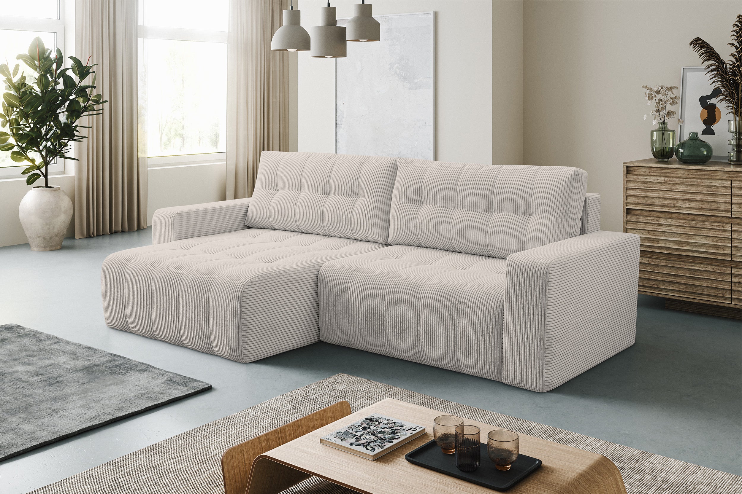 selsey-maillo-ecksofa-l-f-rmig-mit-schlaffunktion-und-bettkasten-hellbeiger-cord image 2