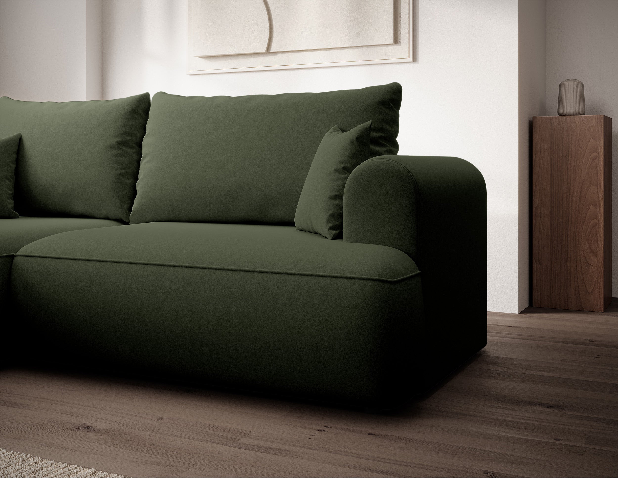 selsey-ovo-mini-ecksofa-mit-schlaffunktion-links-olivgr-n-samt-mit-stauraum image 4