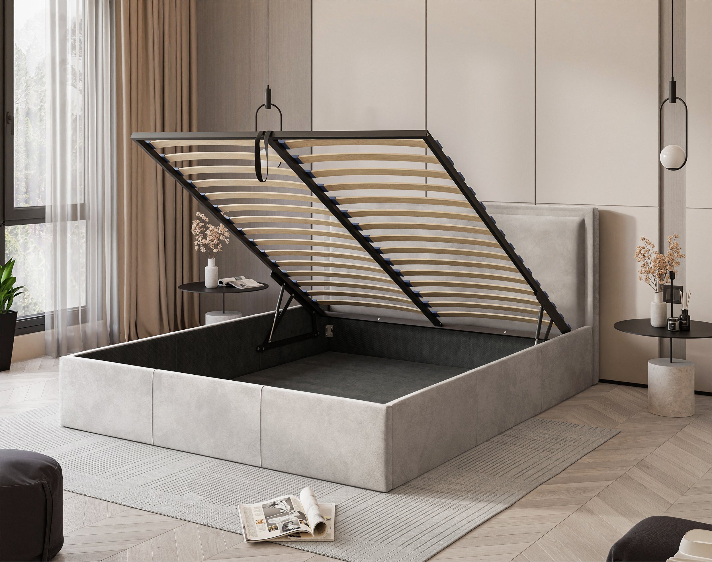 selsey-soave-polsterbett-160x200-cm-mit-stauraum-hellbeiger-samt-metallrahmen image 5