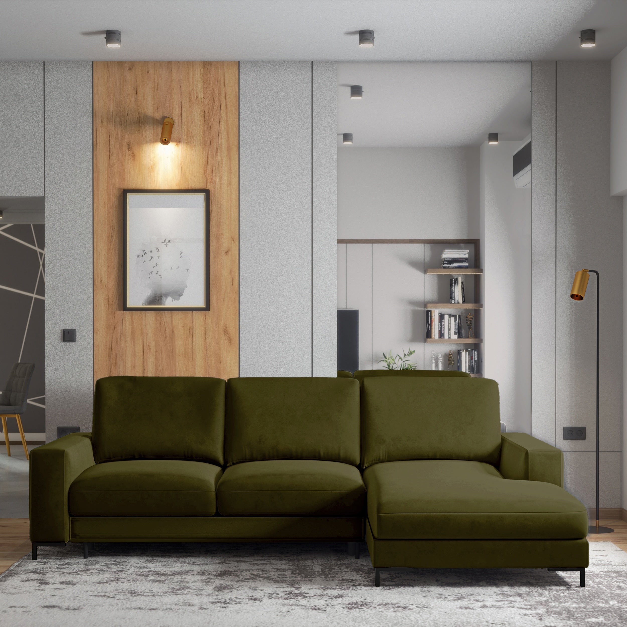 selsey-mokpeo-ecksofa-mit-schlaffunktion-l-form-rechts-olivgr-ner-samt image 2