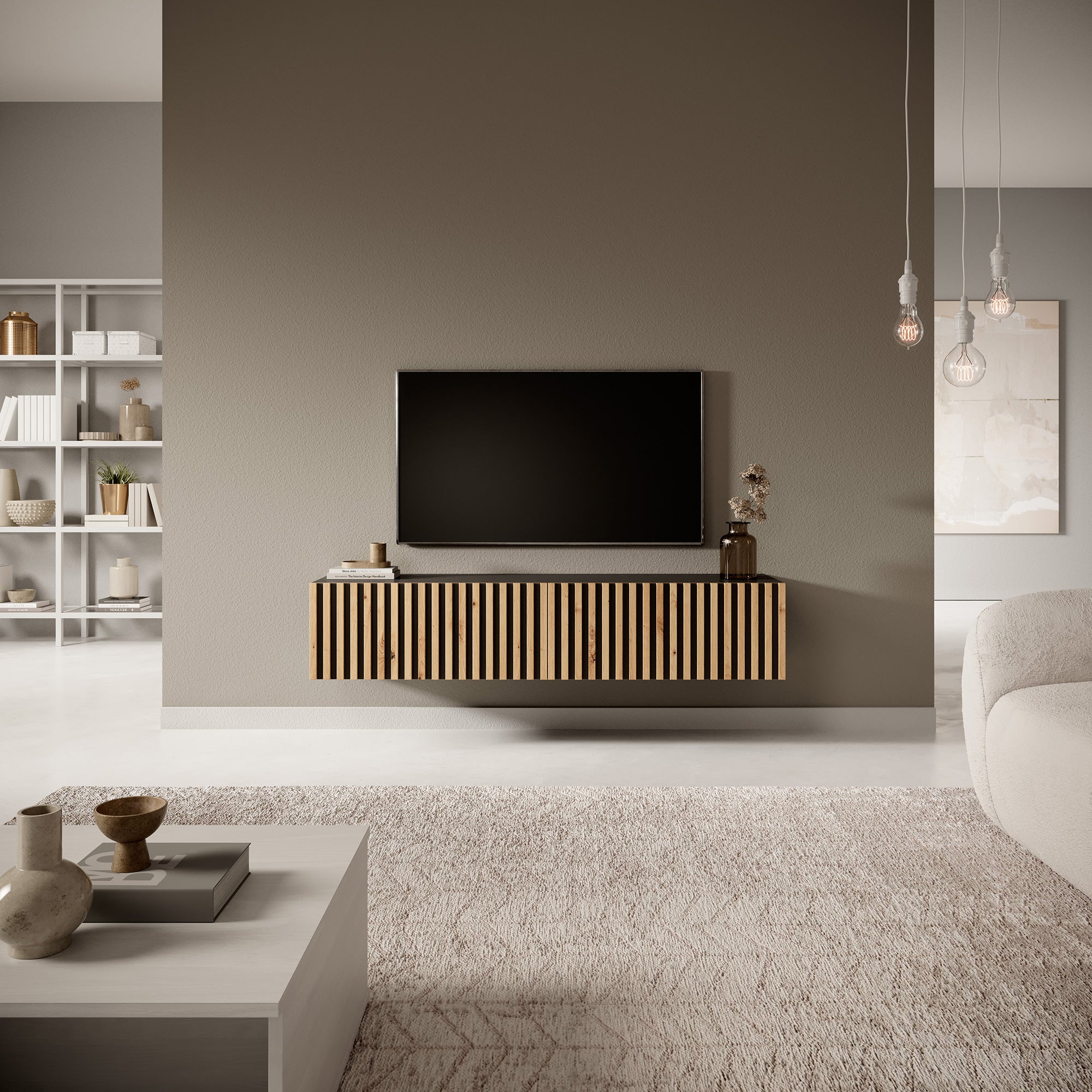 selsey-telire-tv-schrank-138-6-cm-schwarz-mit-lamellenfront-artisan-eiche image 8