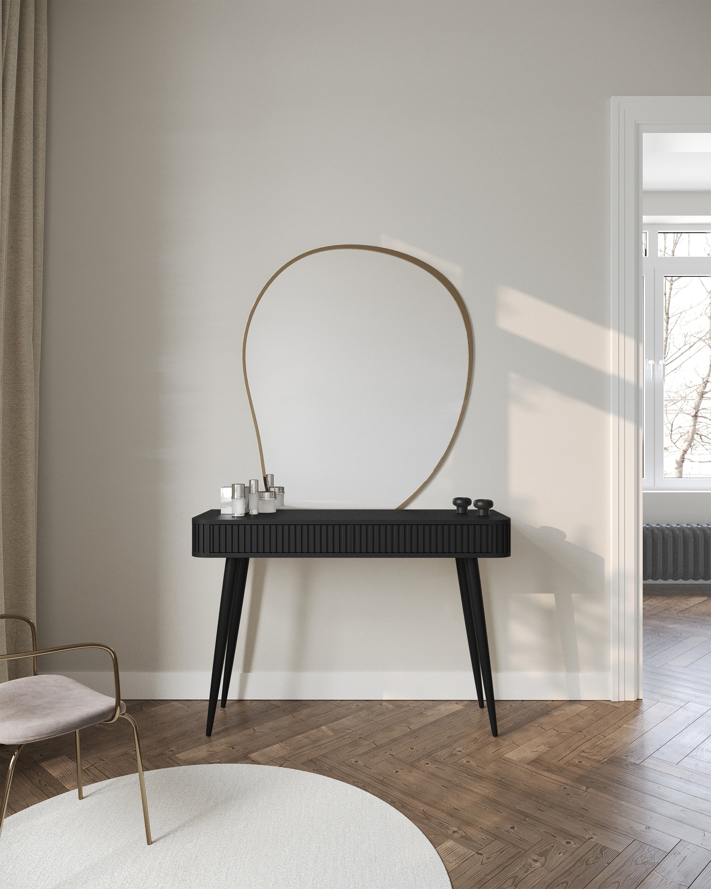 selsey-ovarlo-schminktisch-113-cm-schwarz-mit-rillen-und-2-schubladen image 4