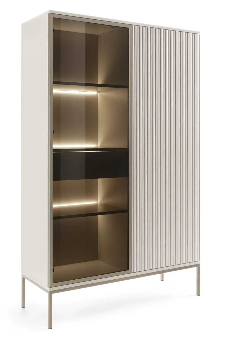 selsey-tosena-hohe-vitrine-104-cm-mit-zwei-t-ren-schublade-und-led-kaschmir image 1