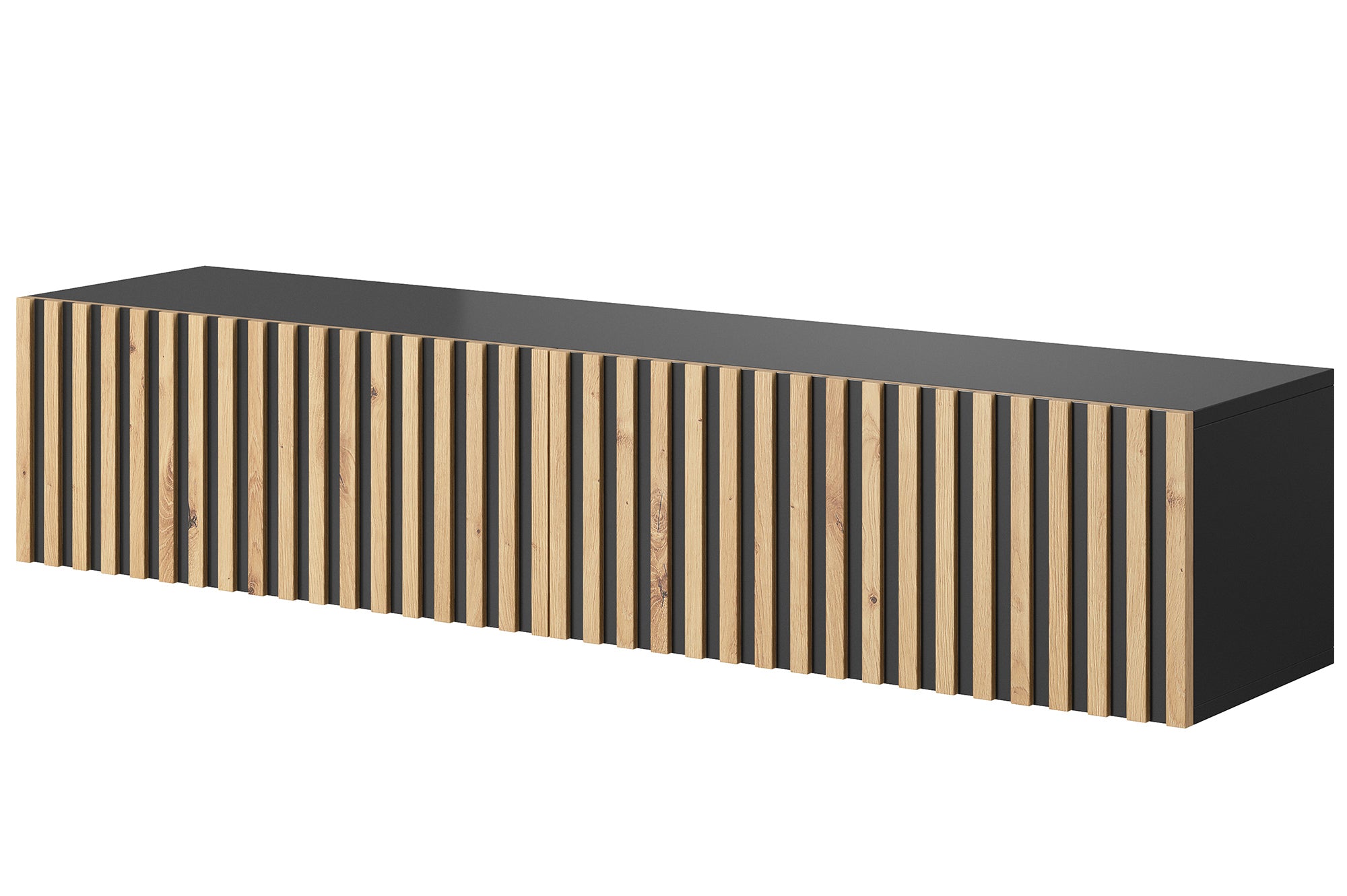 selsey-telire-tv-schrank-138-6-cm-schwarz-mit-lamellenfront-artisan-eiche image 4