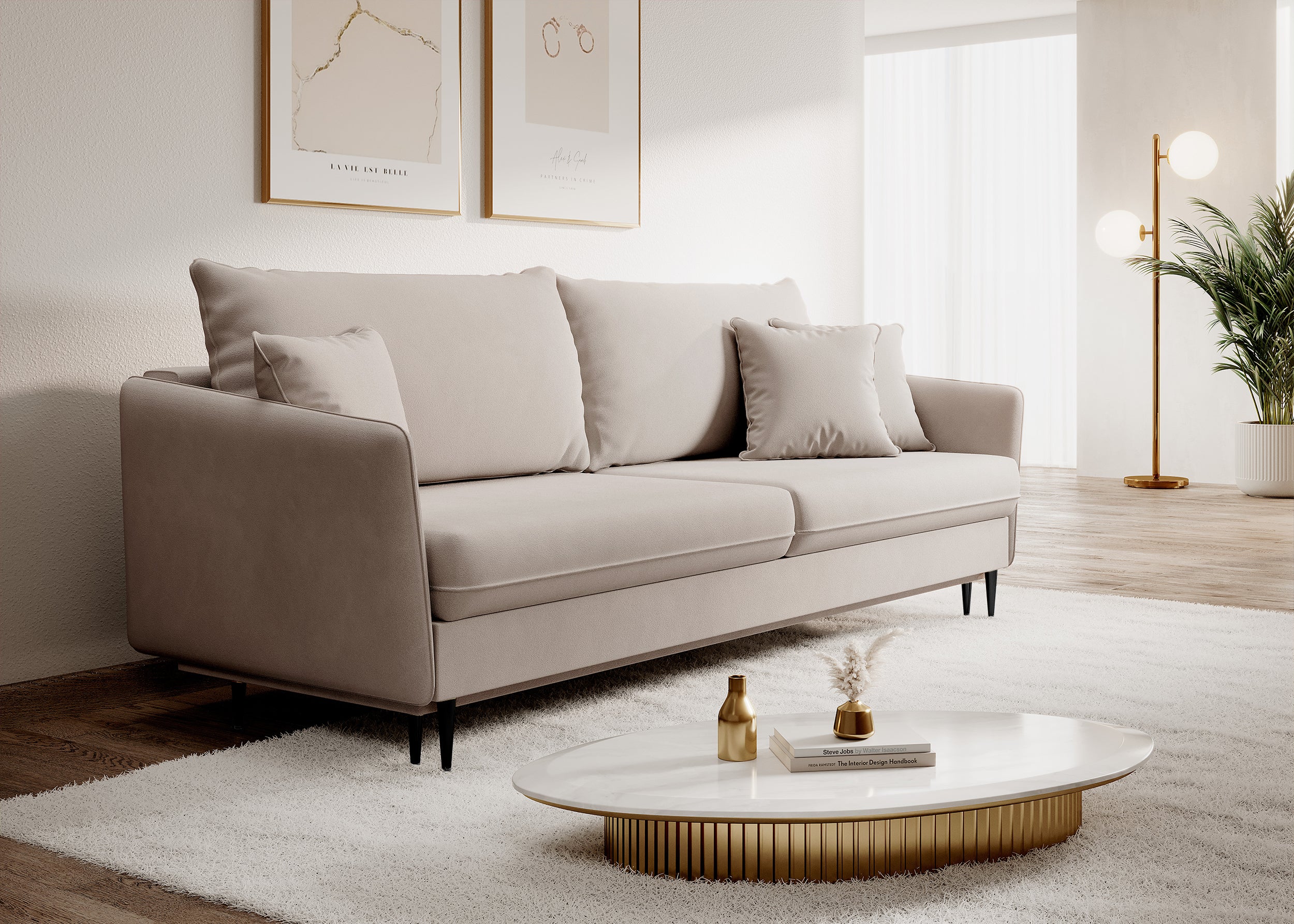 selsey-volio-dreisitziges-schlafsofa-hellgrau-beige-samt-wasserabweisend image 2