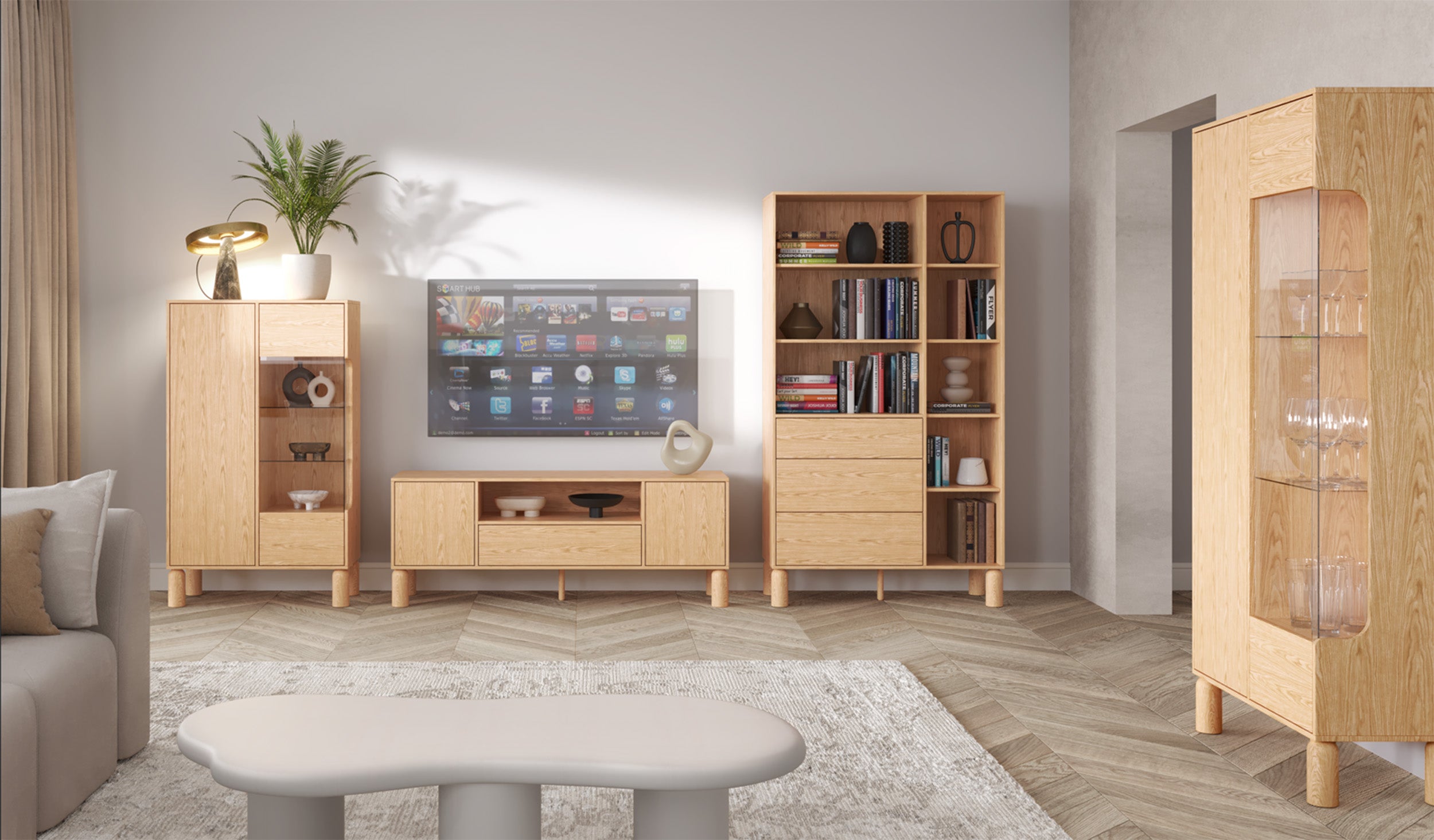 selsey-sanden-zweit-rige-tv-kommode-160-cm-mit-schublade-und-nische-eiche-bookma image 6