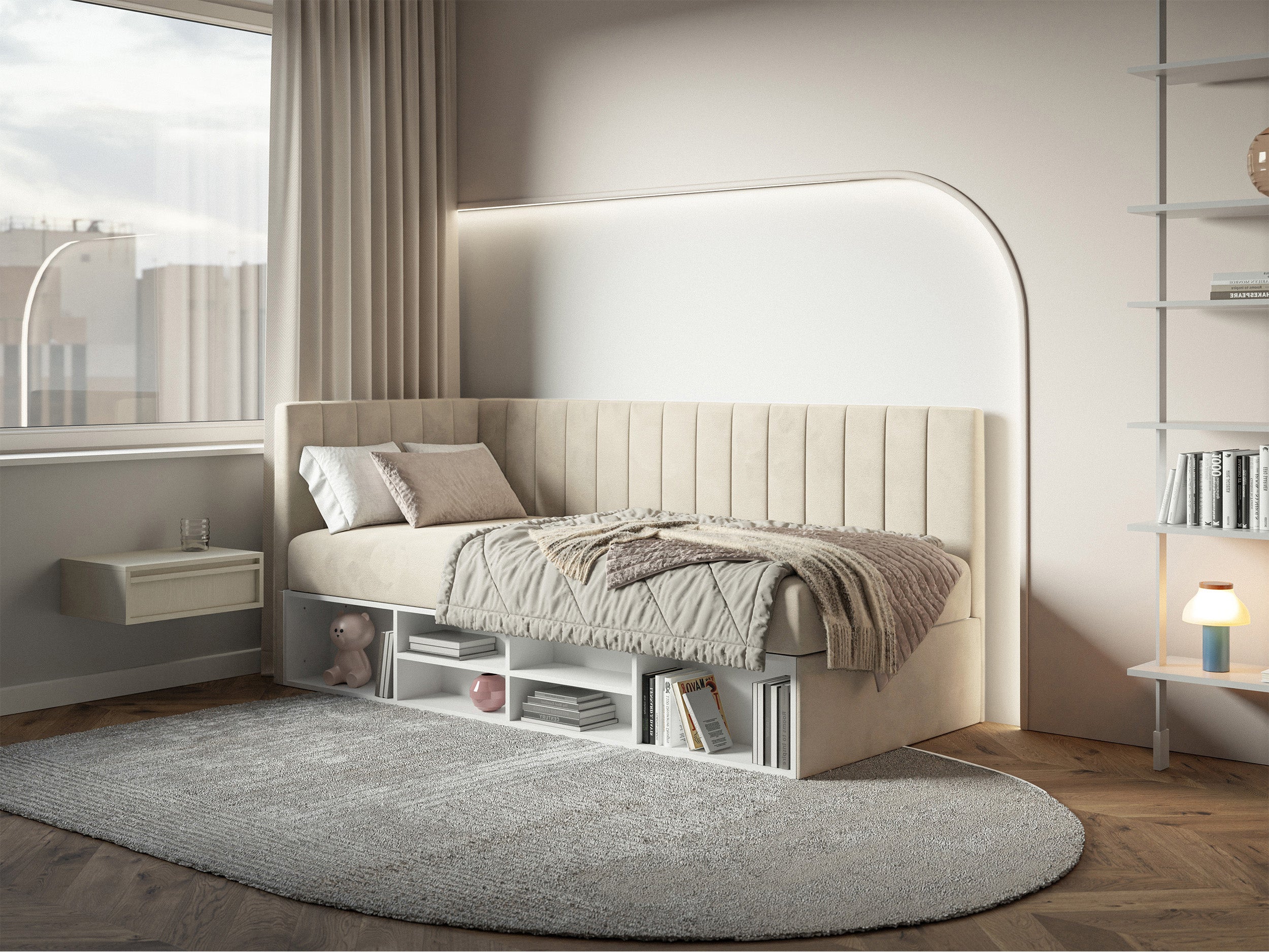 selsey-ventrio-jugendbett-90x200-cm-linksseitig-mit-stauraum-hellbeiger-velours image 3
