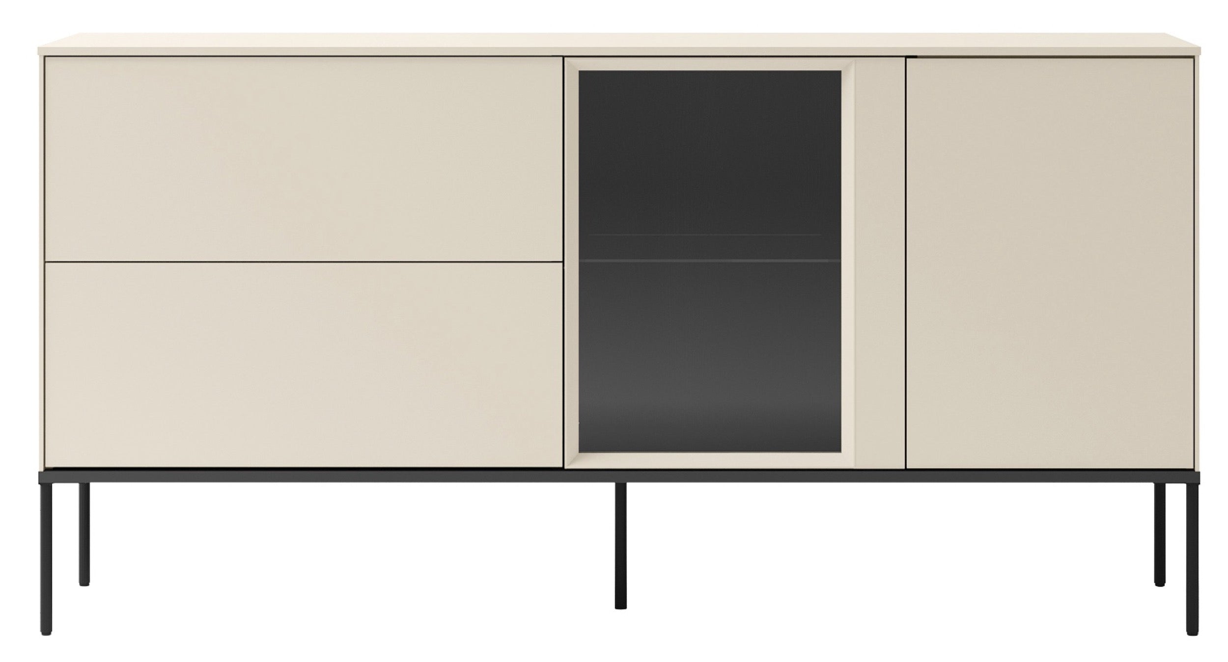 selsey-sideboard-bellezo-166-cm-einfl-gelig-mit-led-vitrine-und-2-schubladen-cre image 5