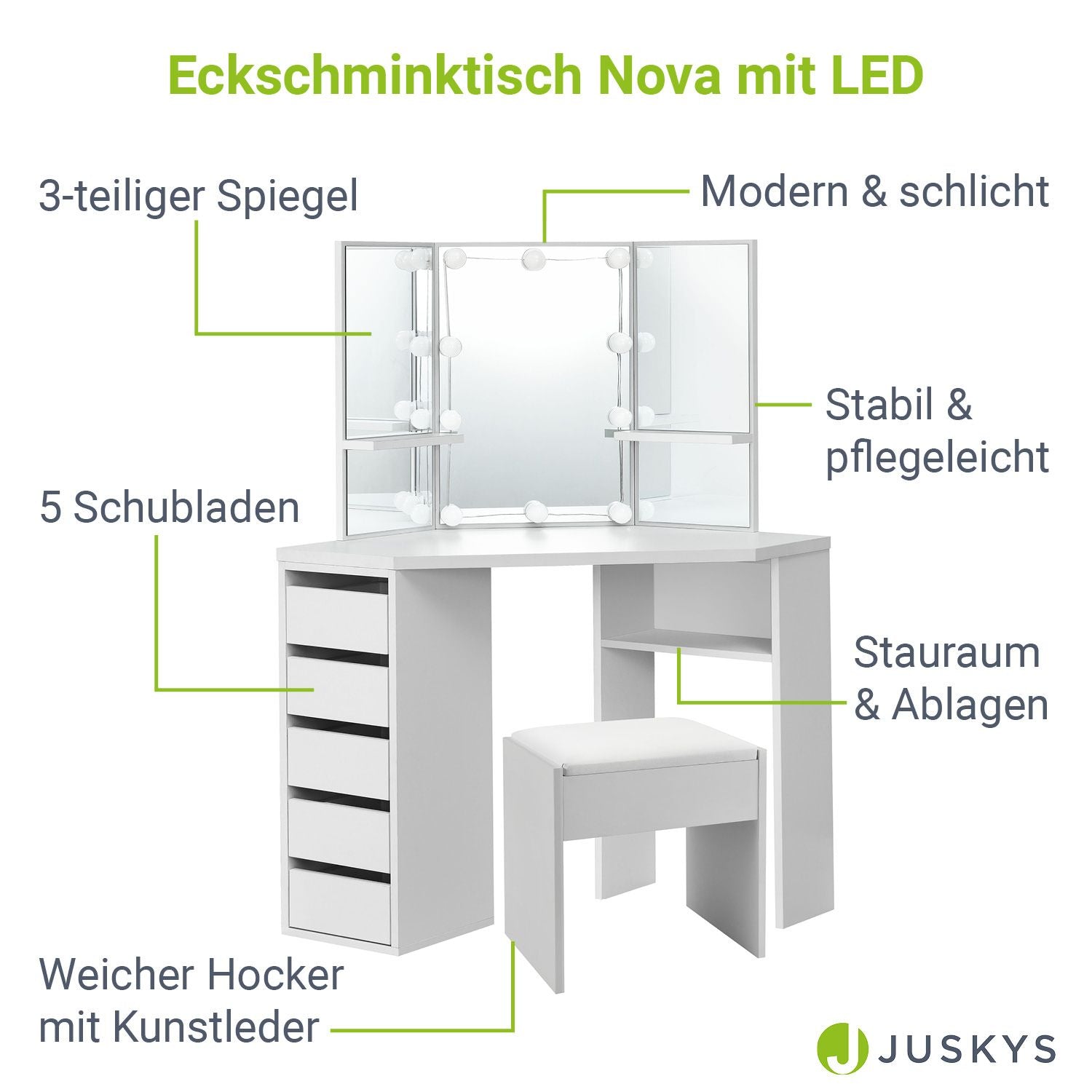 juskys-nova-schminktisch-mit-hocker-melly-eck-kosmetiktisch-mit-led-spiegel image 3