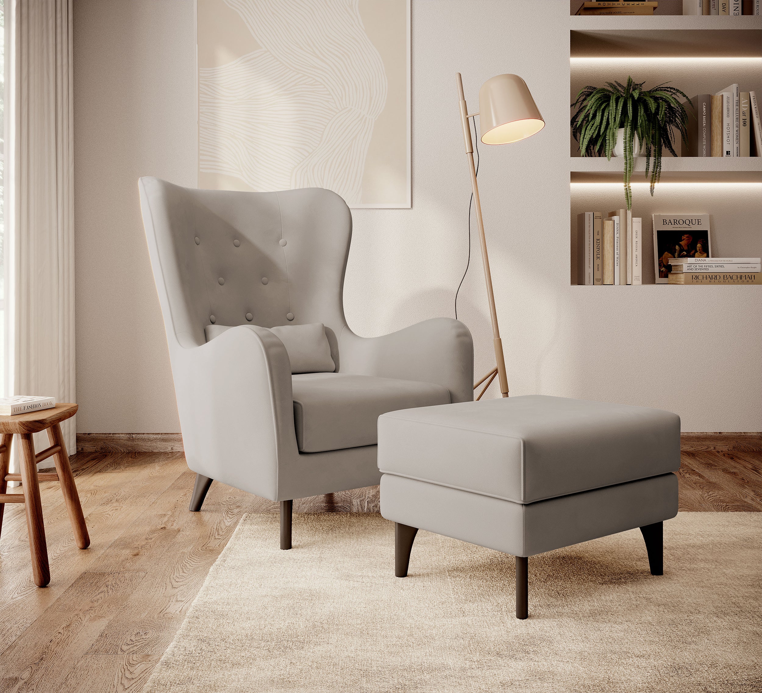selsey-calmino-hocker-hellbeige-hydrophober-samt-wenge-beine image 2