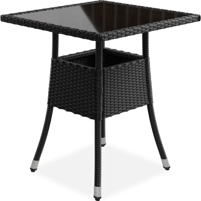 juskys-yoro-eckiger-polyrattan-gartentisch-mit-glasplatte-schwarz image 1