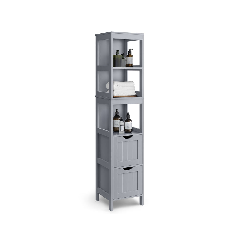 vasagle-hochschrank-schmal-taubengrau-badezimmer-hochschrank-mit-2-schubladen image 1