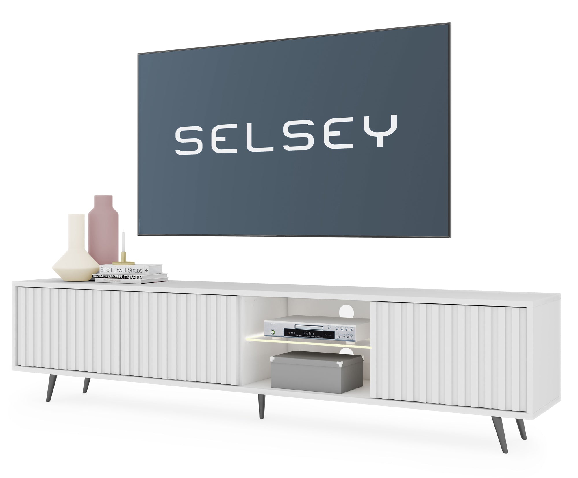 selsey-bello-tv-schrank-175-cm-wei-mit-lamellenfronten-und-led-schwarze-beine image 2