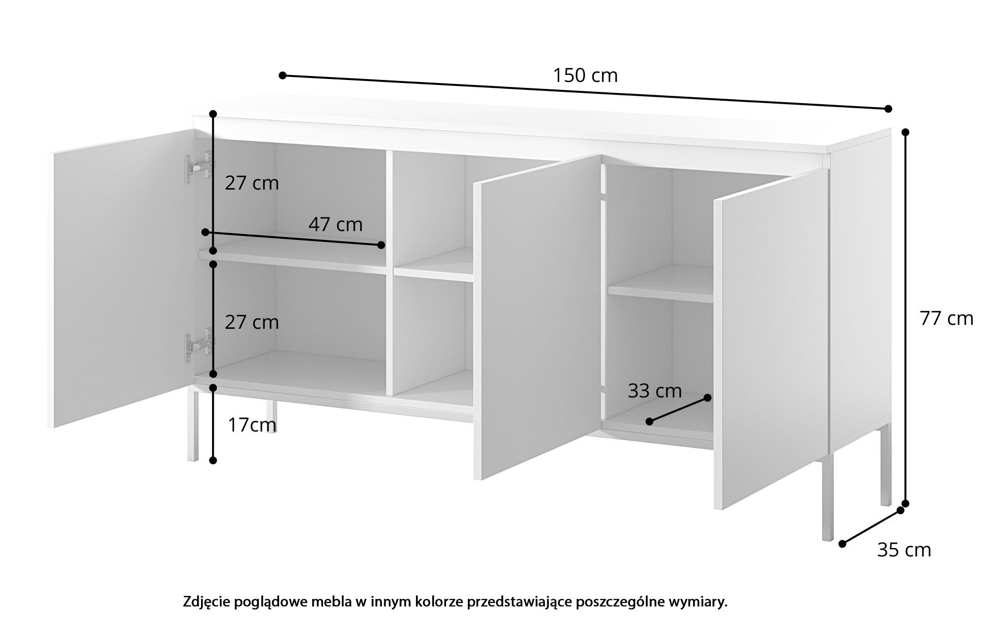 selsey-bemmi-kommode-150-cm-schwarz-mit-3-dreht-ren-und-goldenen-beinen image 7