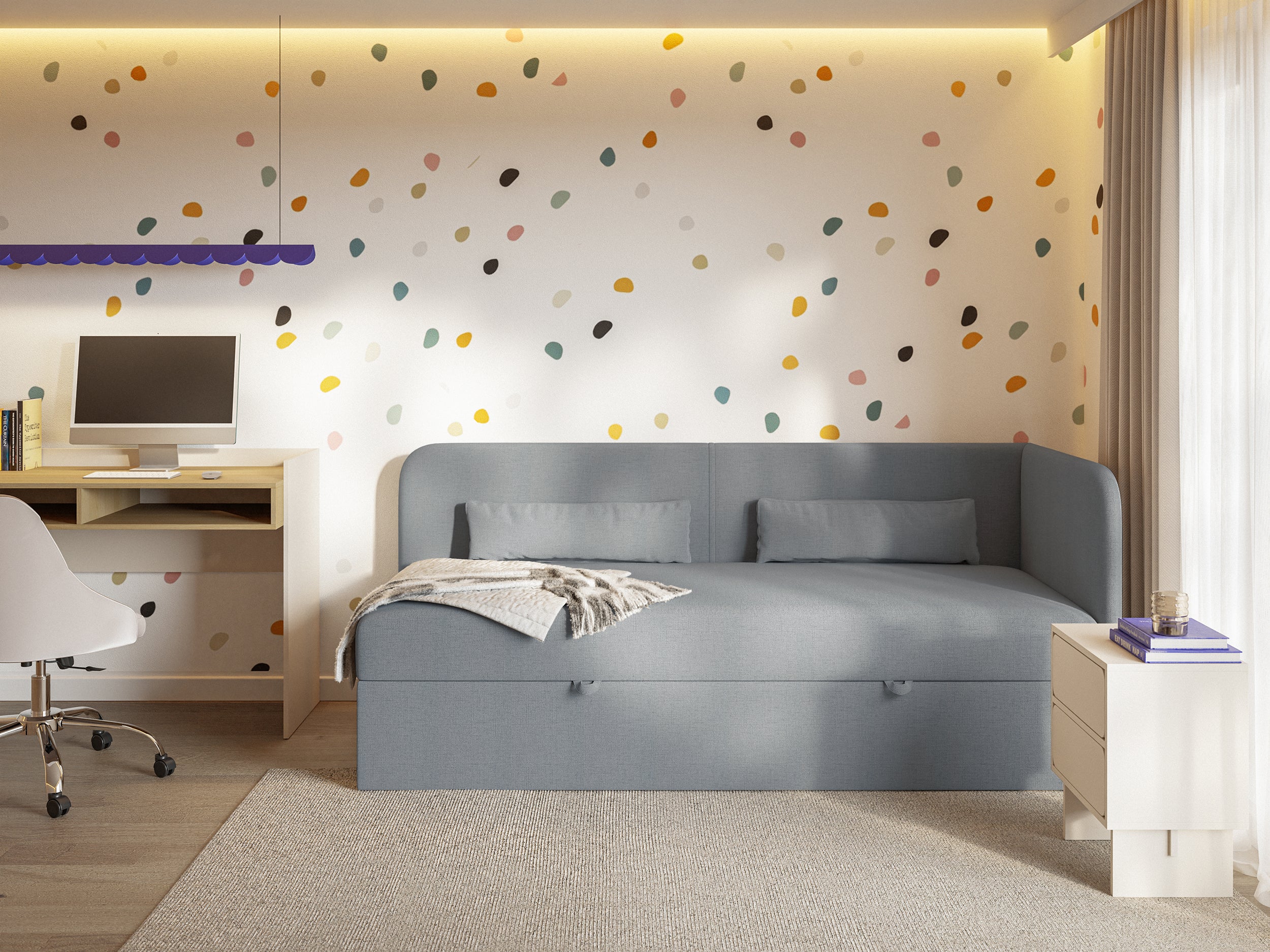 selsey-calmmo-jugendbett-90x200-cm-rechtsseitig-mit-stauraum-dunkelgrau-hydropho image 2