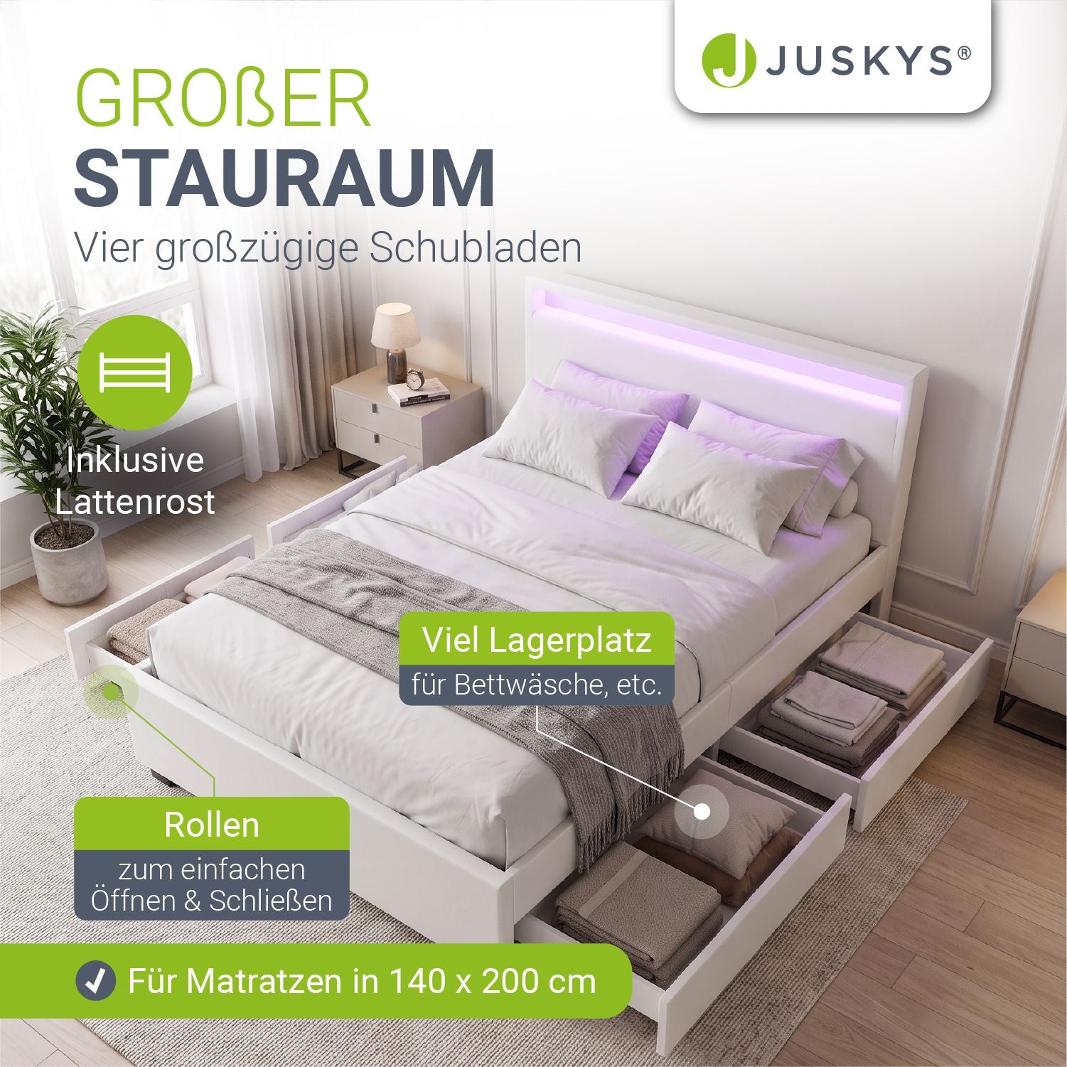juskys-polsterbett-lyon-stauraumbett-mit-lattenrost-und-led-kopfteil image 2