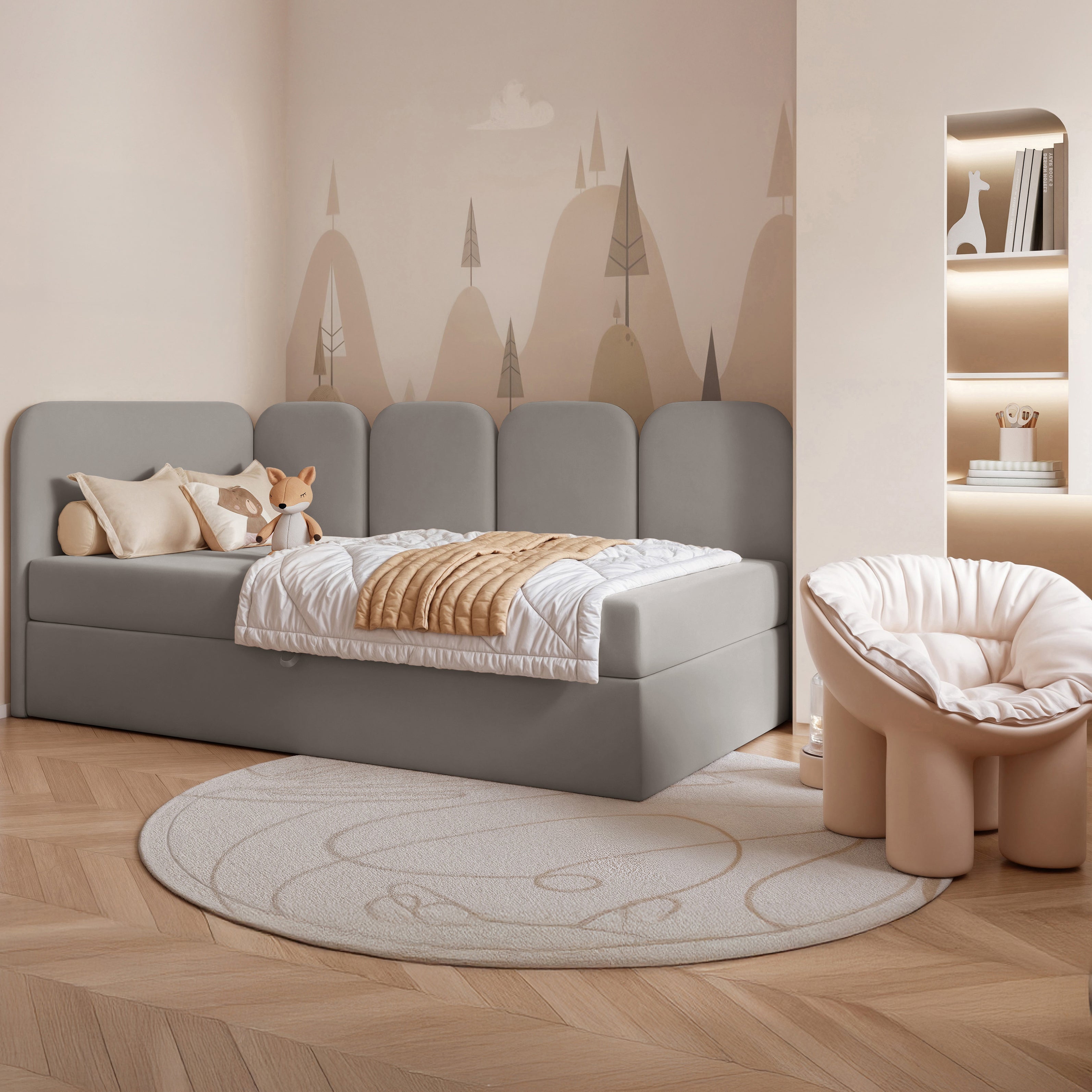 selsey-nubini-jugendbett-90x200-cm-links-mit-stauraum-grau-velours-wasserabweise image 2