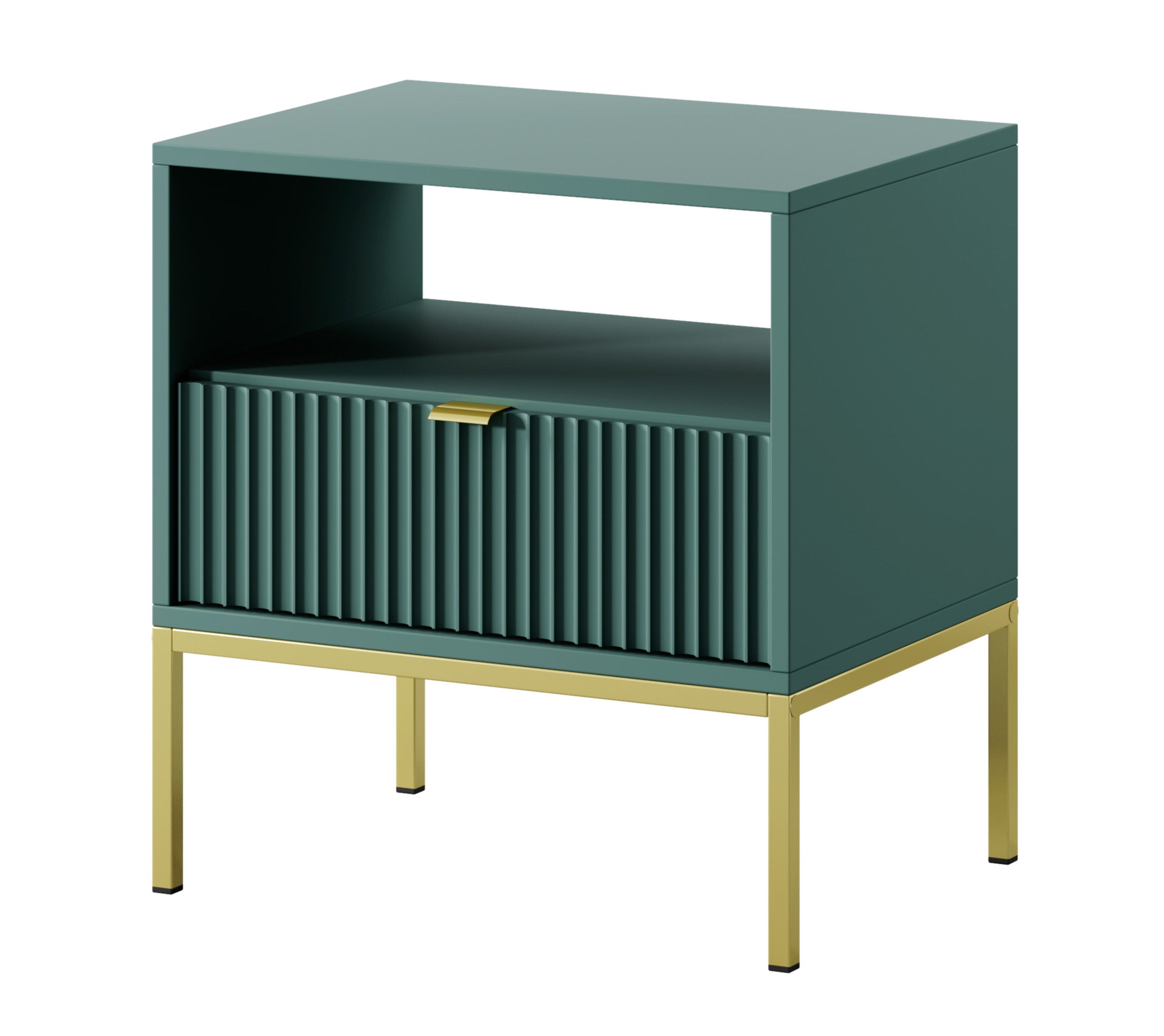 selsey-vellore-nachttisch-54-cm-gr-n-mit-rillenfront-und-gold image 1