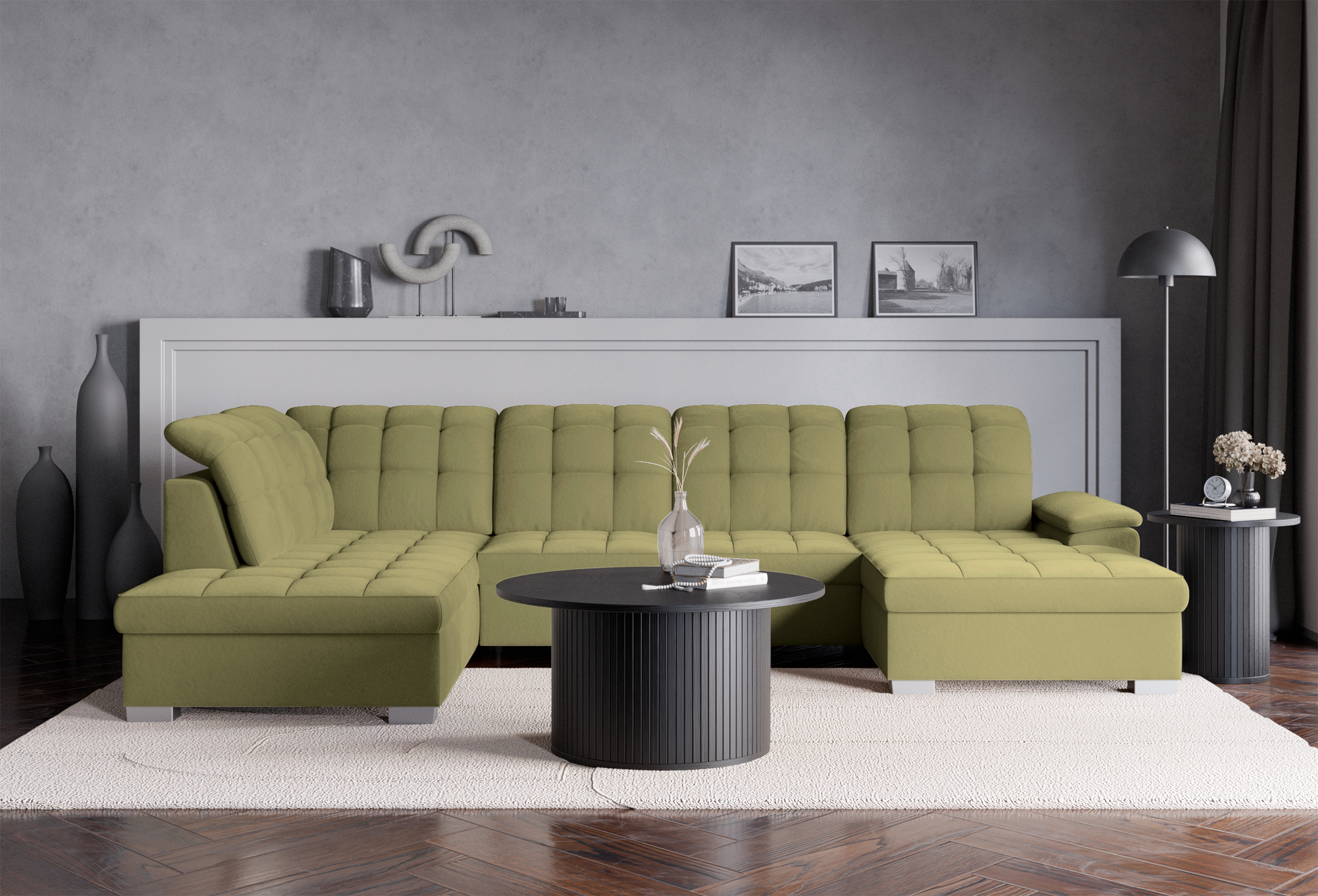 selsey-jamaal-ecksofa-u-f-rmig-rechts-mit-schlaffunktion-und-stauraum-olivgr-ner image 2