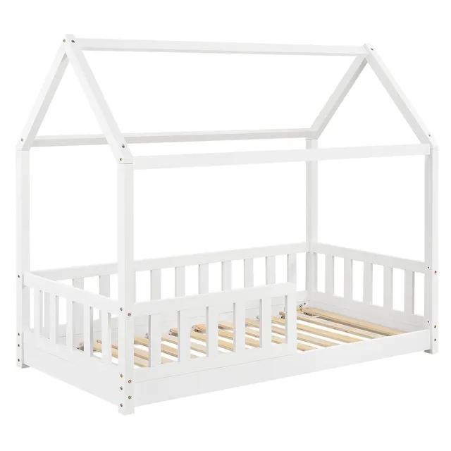juskys-kinderbett-marli-hausbett-80-x-160-cm-natur-mit-rausfallschutz-lattenrost image 1