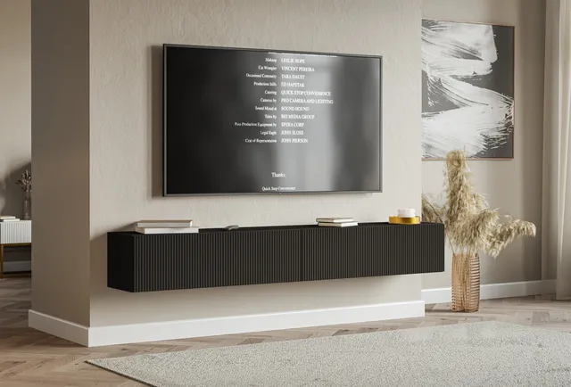 selsey-veldio-h-ngender-tv-schrank-200-cm-mit-2-t-ren-schwarz-gerillte-front image 1