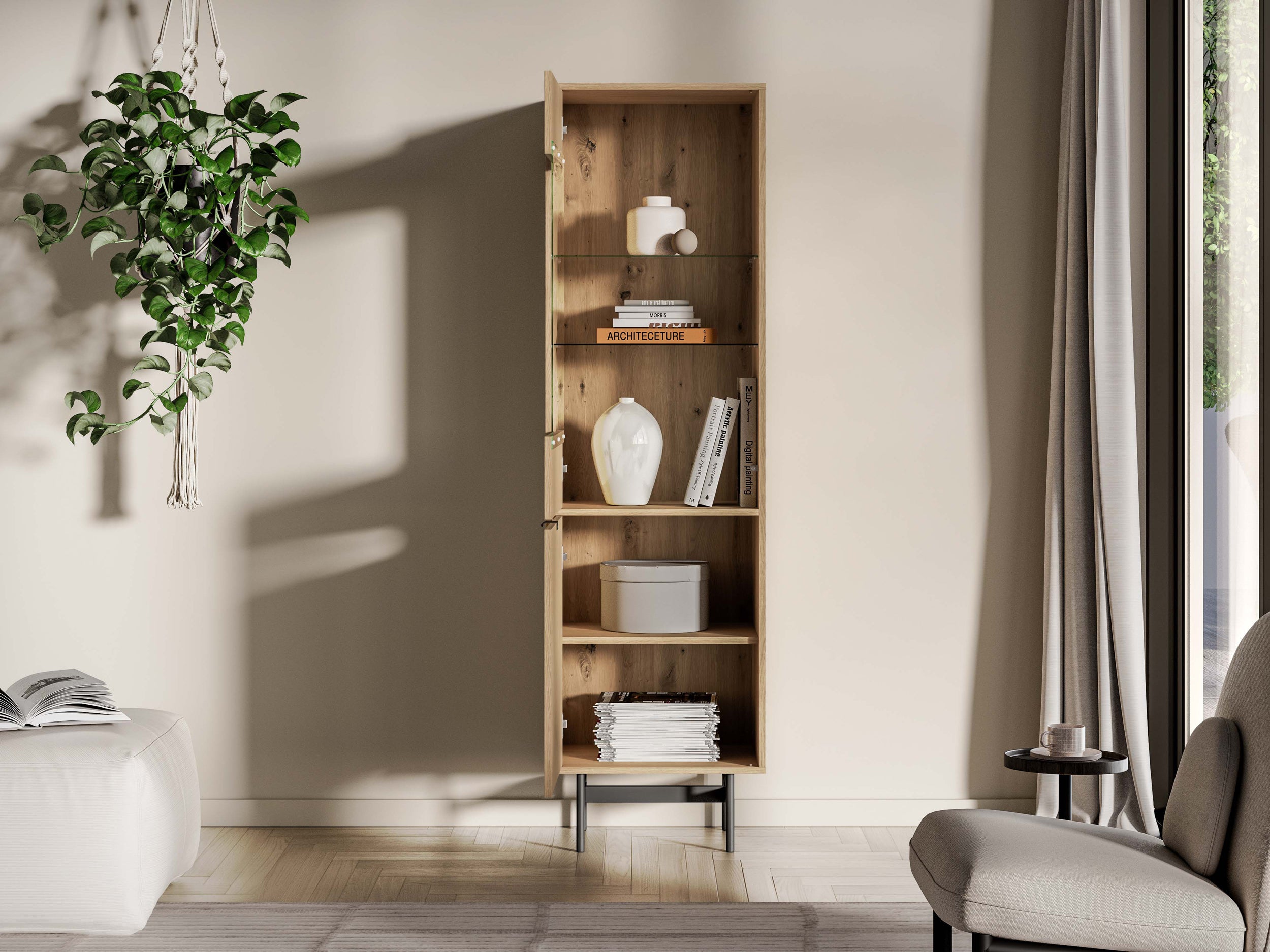 selsey-reynos-eint-rige-vitrine-54-cm-eiche-mavelie-verglast image 6