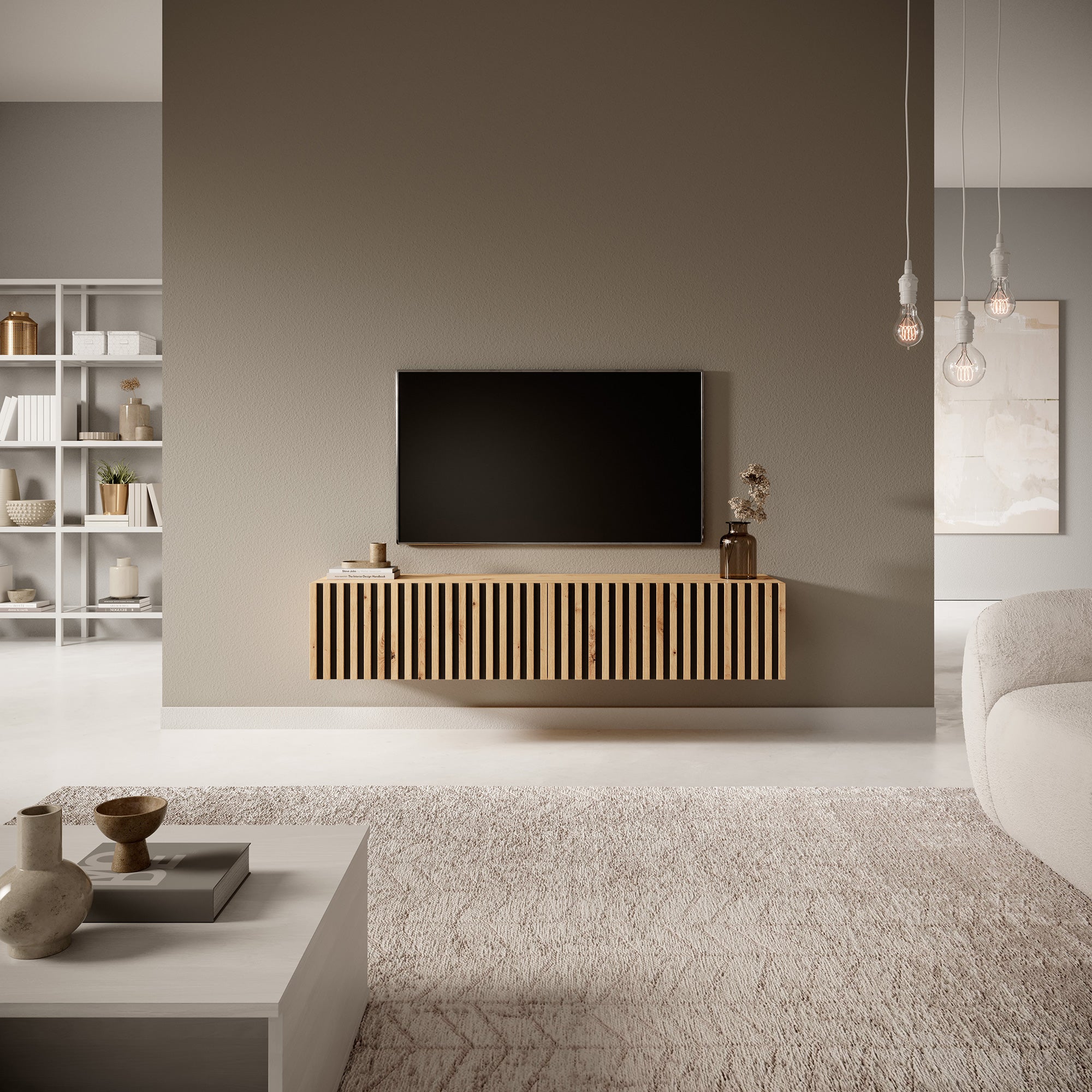 selsey-telire-tv-schrank-138-6-cm-artisan-eiche-mit-lamellenfront-schwarze-eins- image 8
