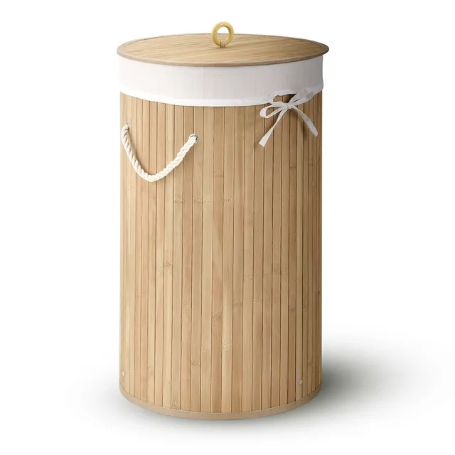juskys-curly-round-bambus-w-schekorb-55-liter-natur-mit-deckel image 1