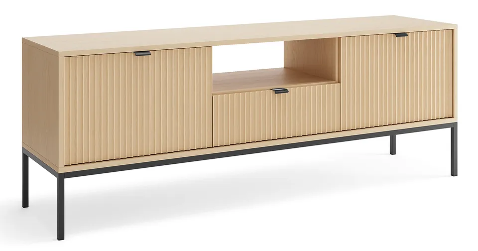 selsey-vellore-tv-schrank-154-cm-mit-schublade-vicenza-eiche-mit-rillenfront-auf image 1