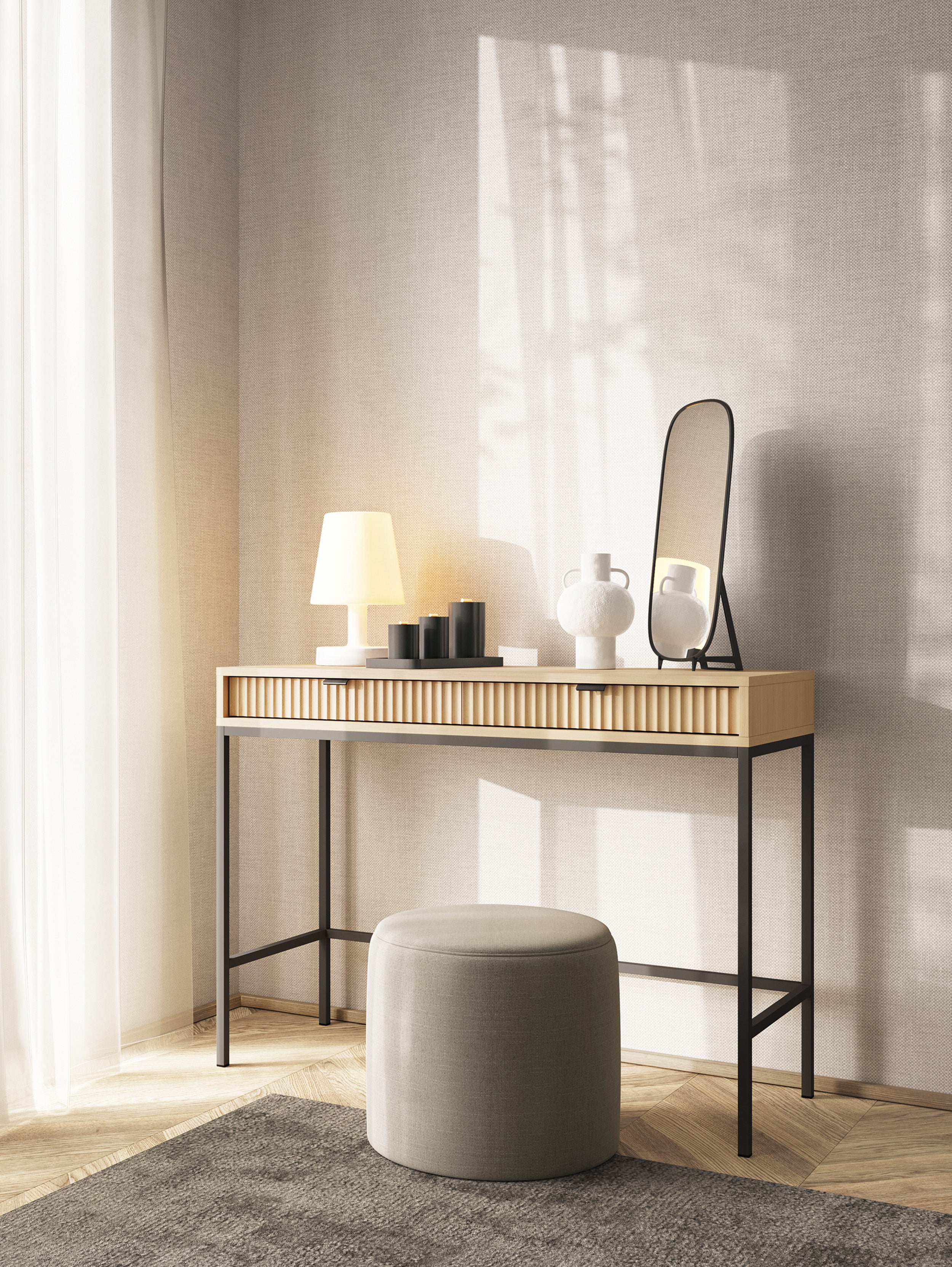 selsey-vellore-toilettentisch-104-cm-vicenza-eiche-2-schubladen-schwarze-beine image 2