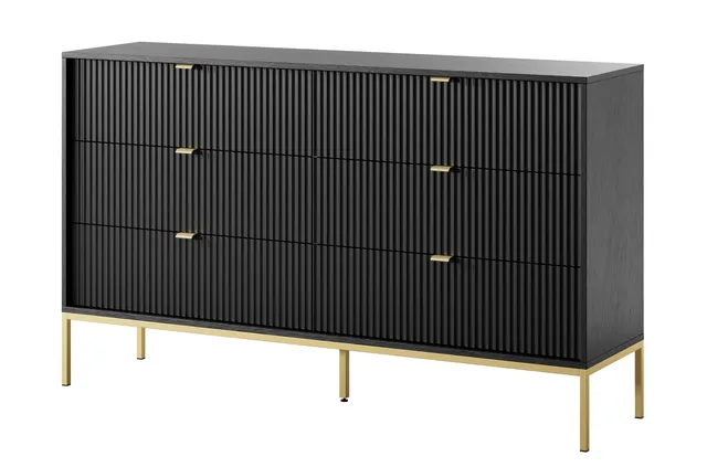 selsey-vellore-kommode-154-cm-schwarz-6-schubladen-goldenes-gestell image 1