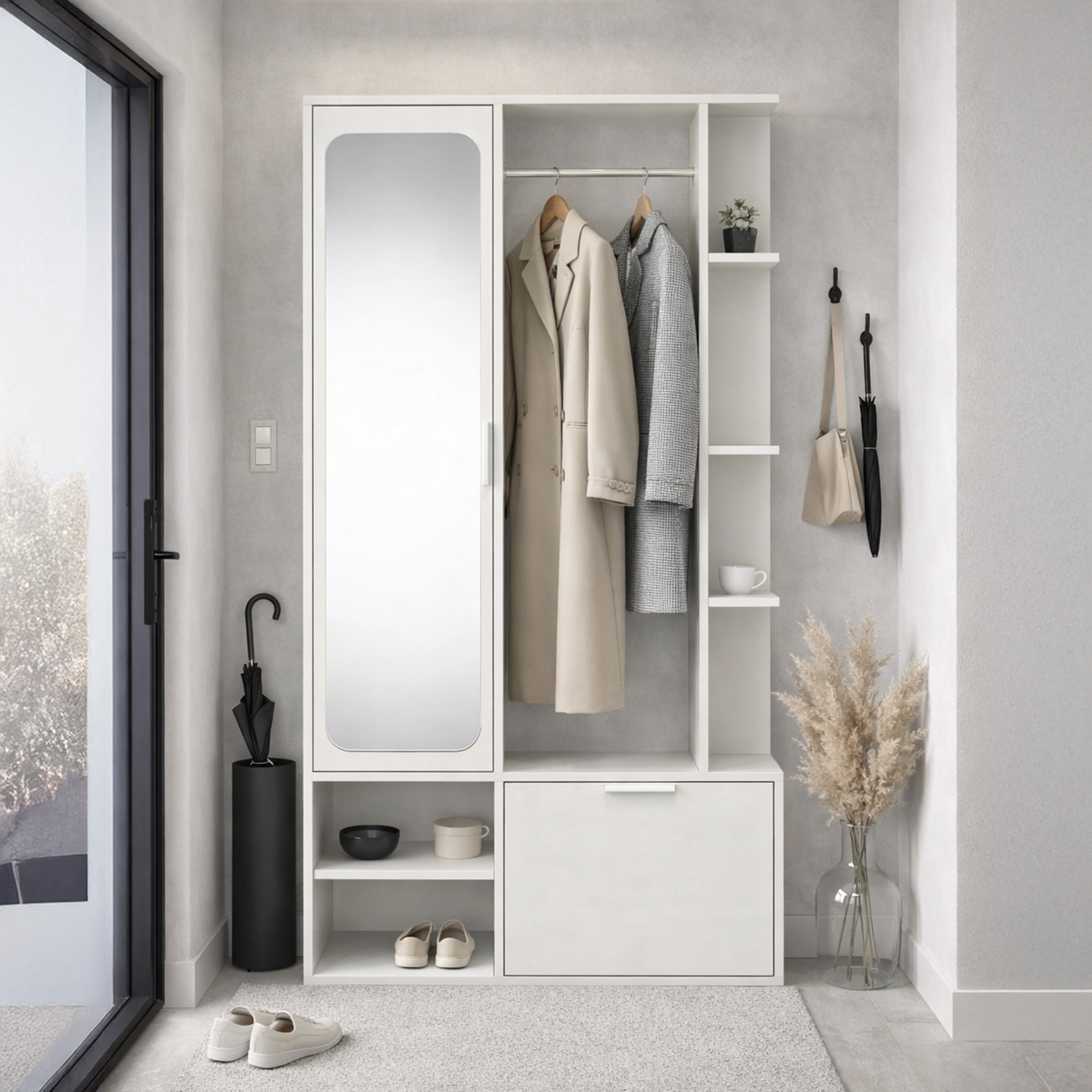 selsey-nala-flur-set-mit-spiegel-und-100-cm-kleiderstange-alpenwei image 2