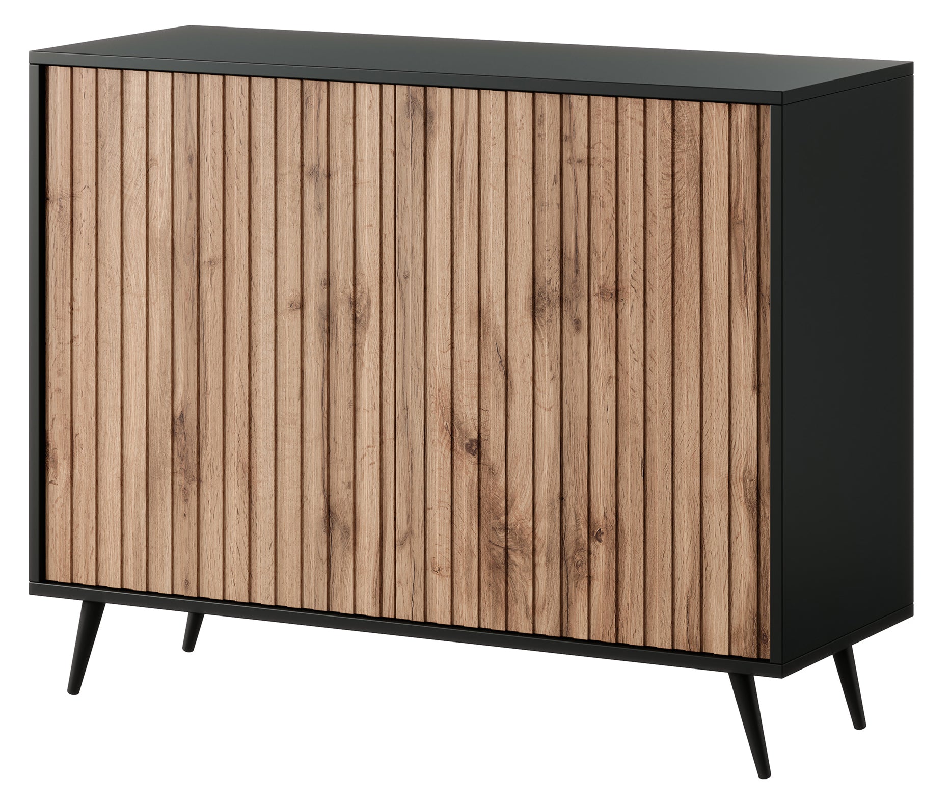 selsey-bello-kommode-mit-lamellenfronten-104-cm-schwarz-wotan-eiche image 1