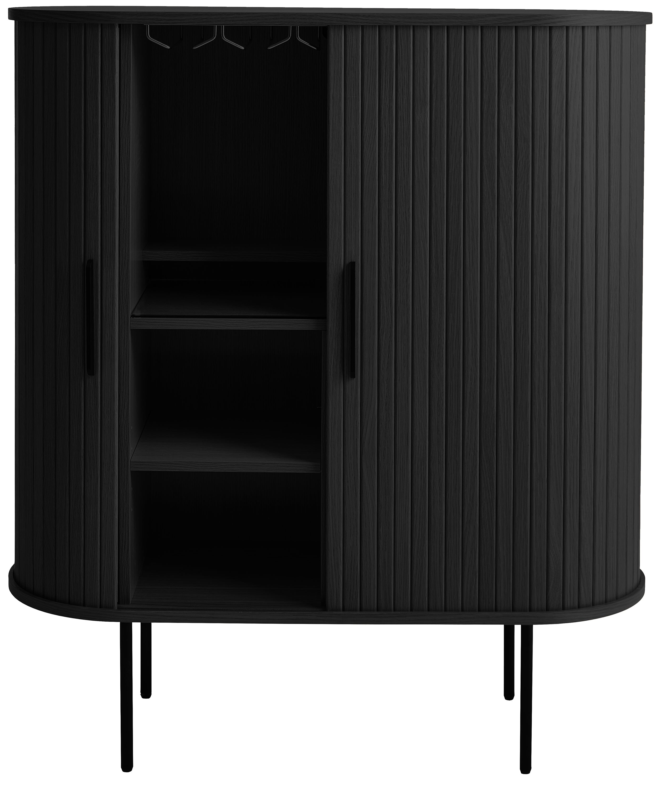 selsey-gativel-hohe-kommode-100-cm-mit-lamellen-schwarz-eiche-glashalterungen image 3