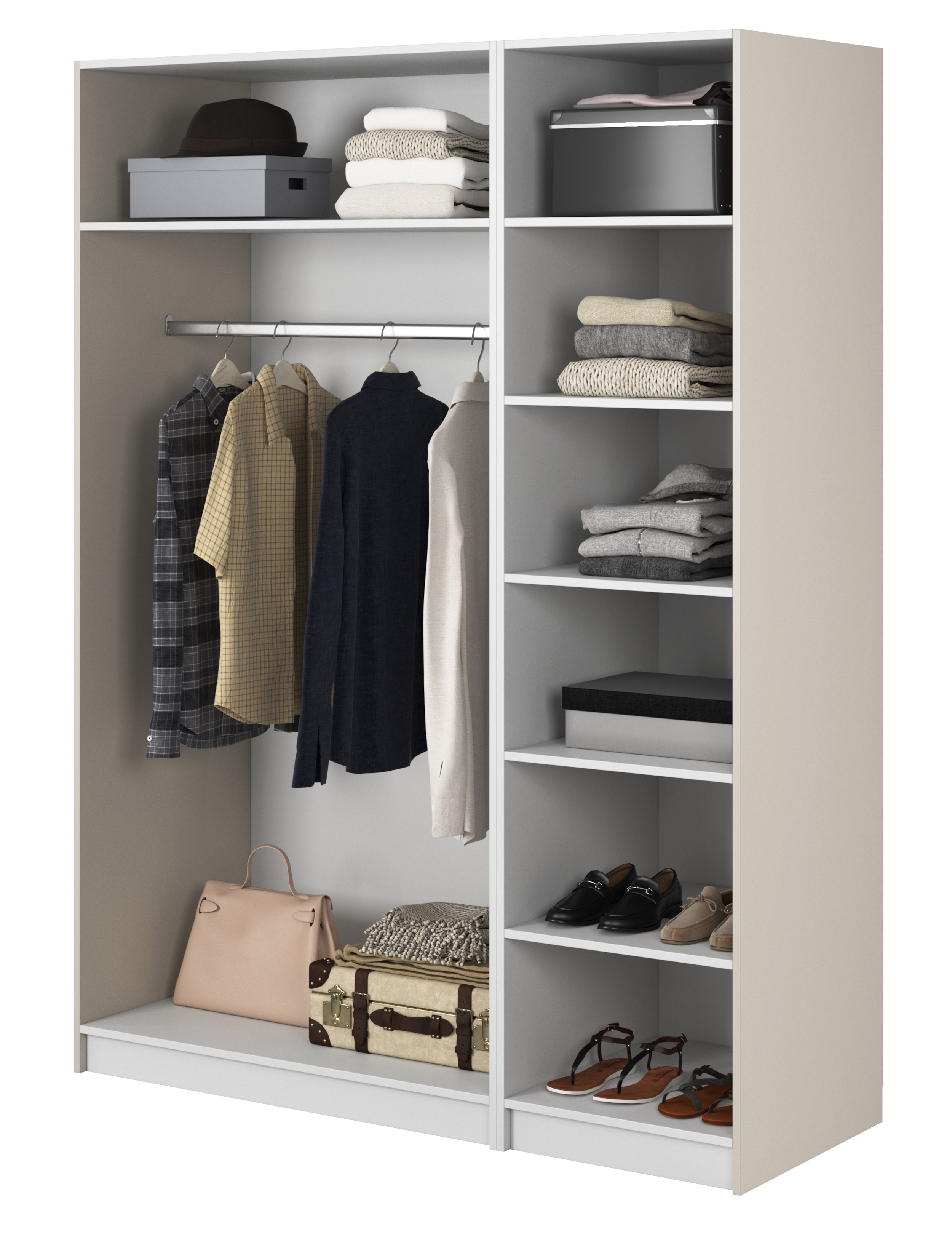selsey-frame-dreht-renschrank-150-cm-grau-beige-mit-kleiderstange-und-7-regalen image 3