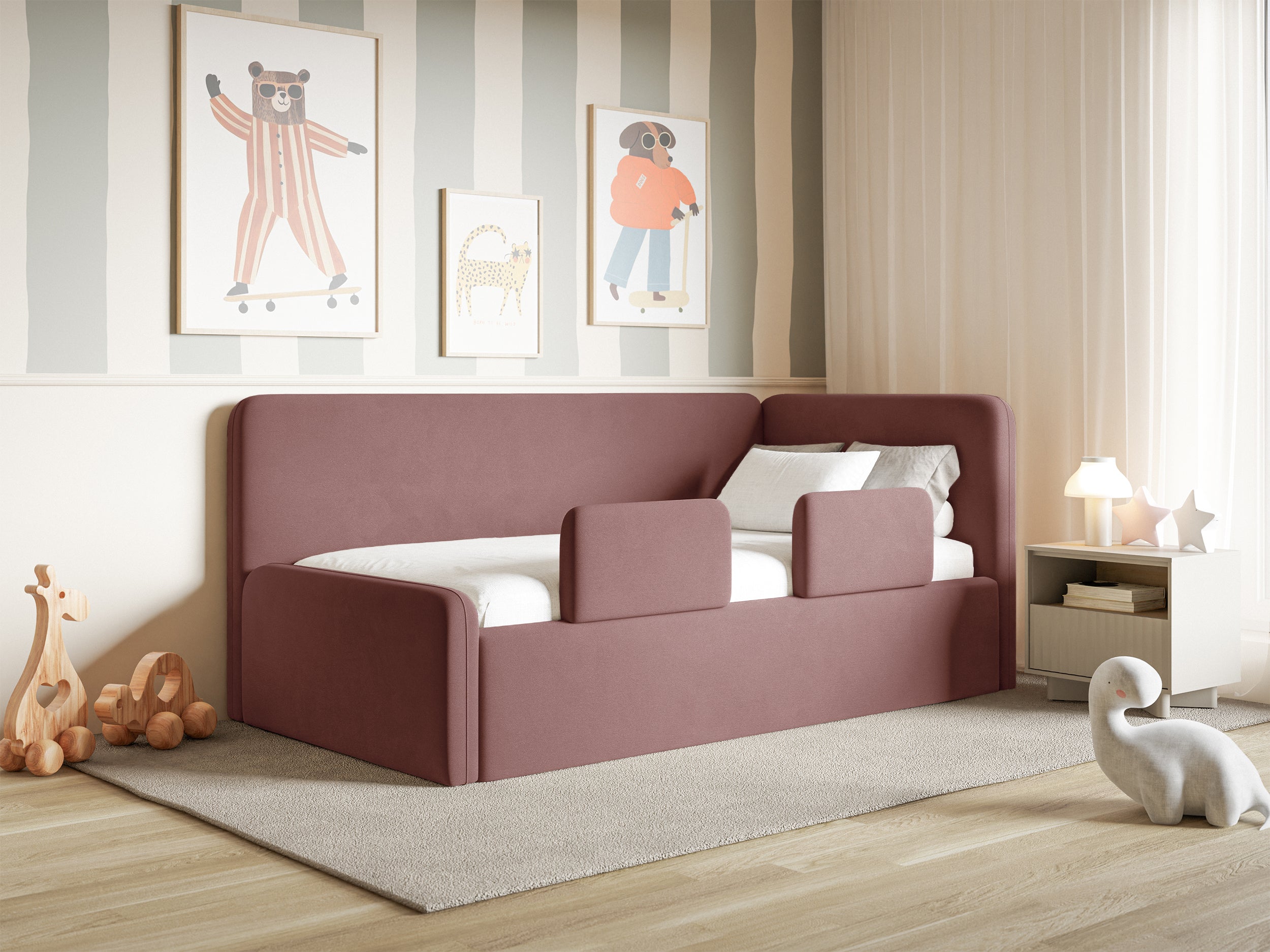selsey-fanklo-jugendbett-90x200-cm-rechtsseitig-rosa-velours-mit-matratze image 2