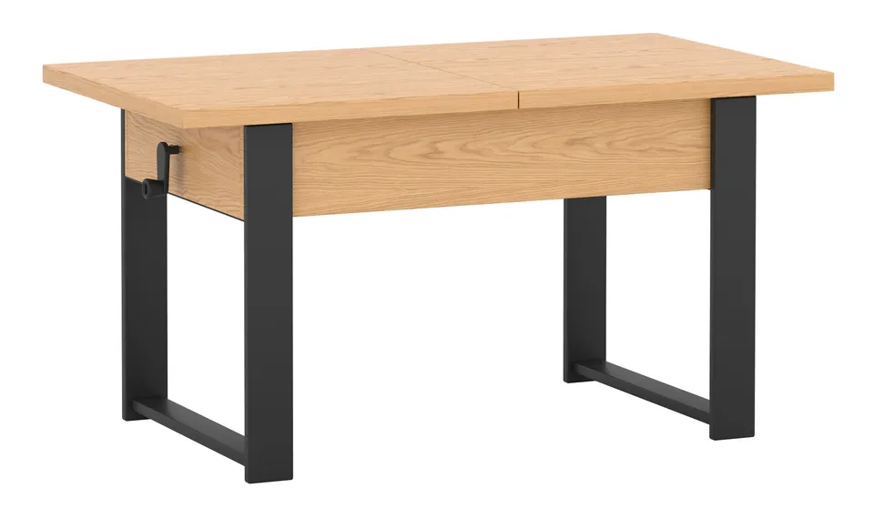 selsey-hugo-ausziehbarer-couchtisch-120-157-x67-cm-eiche-bookmatch-schwarze-bein image 1