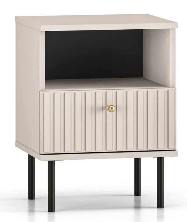 selsey-caletto-nachttisch-40-cm-mit-schublade-beige-lamellen-goldgriff image 1