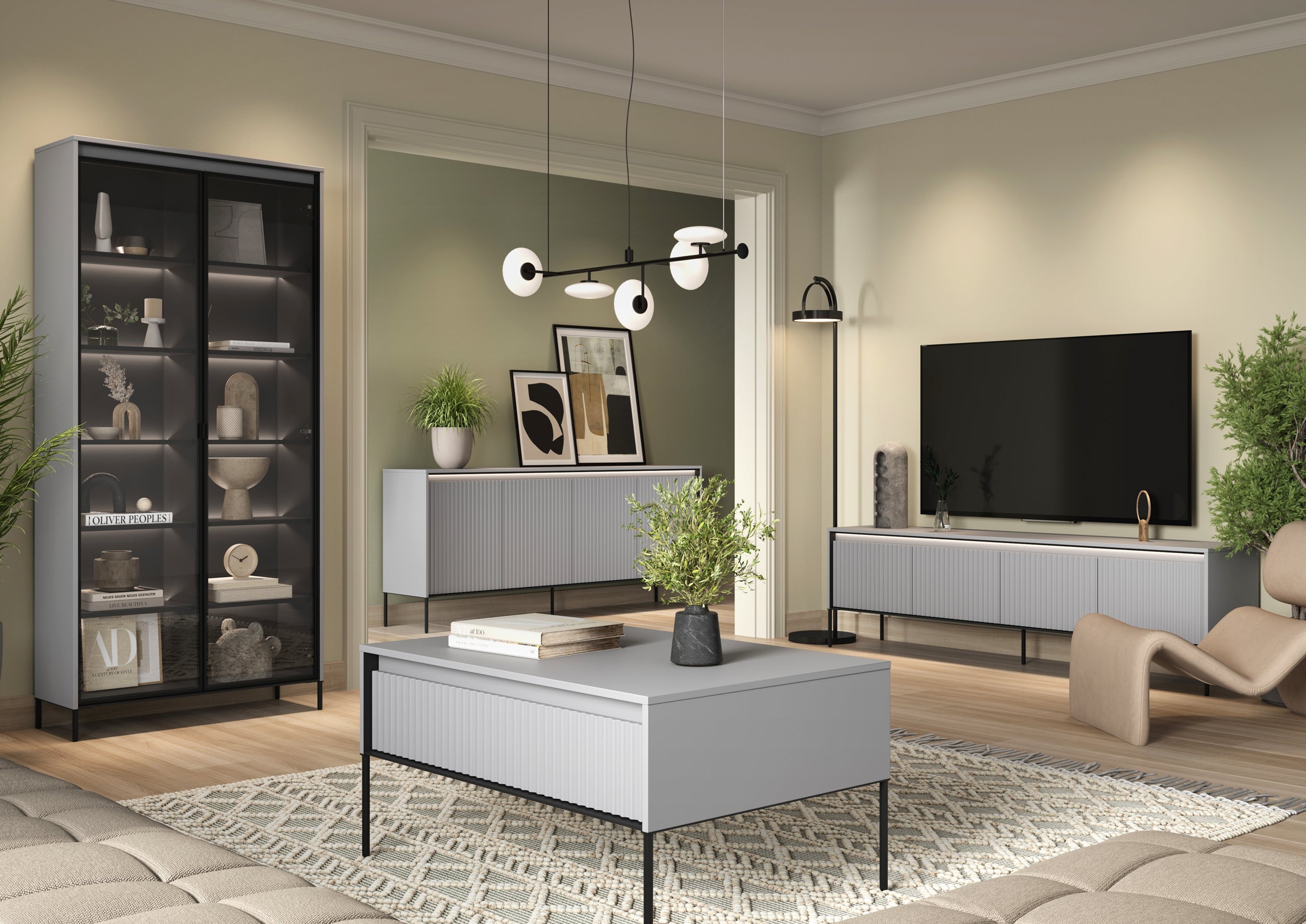 selsey-trend-vier-t-rige-kommode-niedrig-193-cm-mit-led-grau image 2